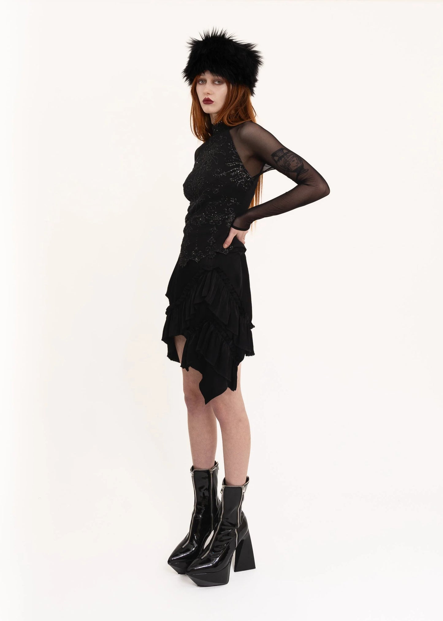 Depth of Scye Mini Fray Skirt- Black Viscose *secondhand