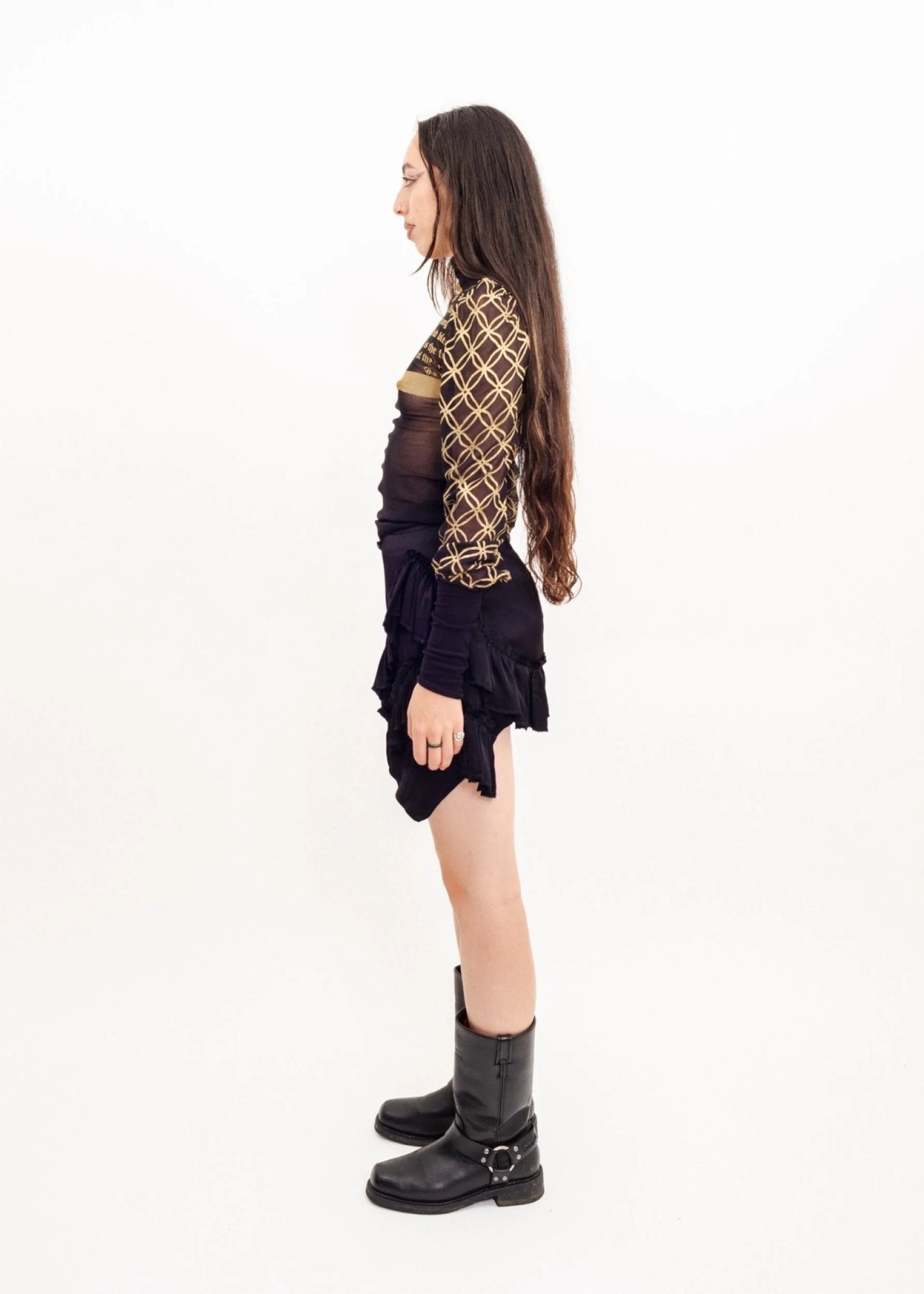 Depth of Scye Mini Fray Skirt- Black Viscose