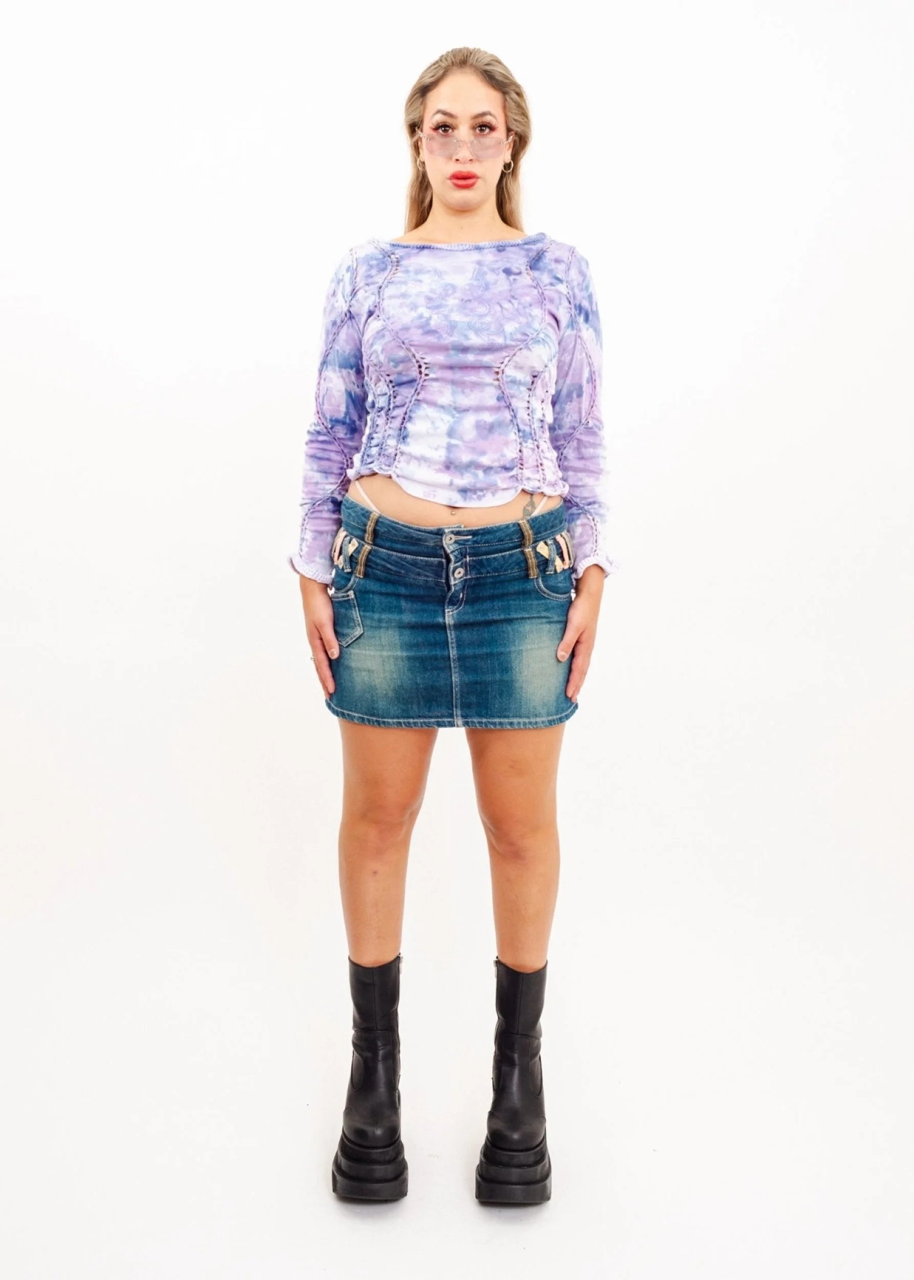 Stnoomr Multi tab remake denim mini skirt