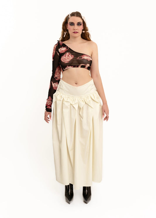 Bizarre Bazaar One shoulder vase print mesh top
