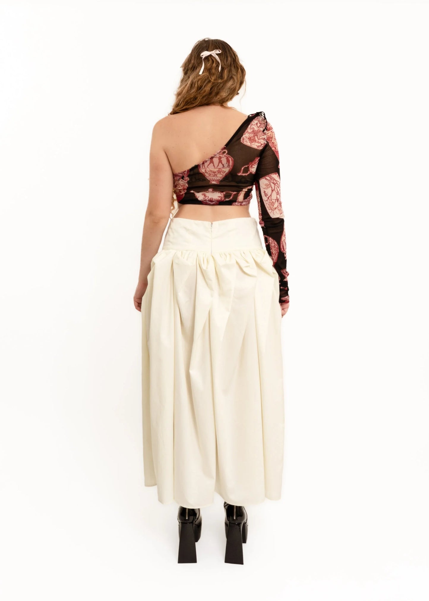 Bizarre Bazaar One shoulder vase print mesh top