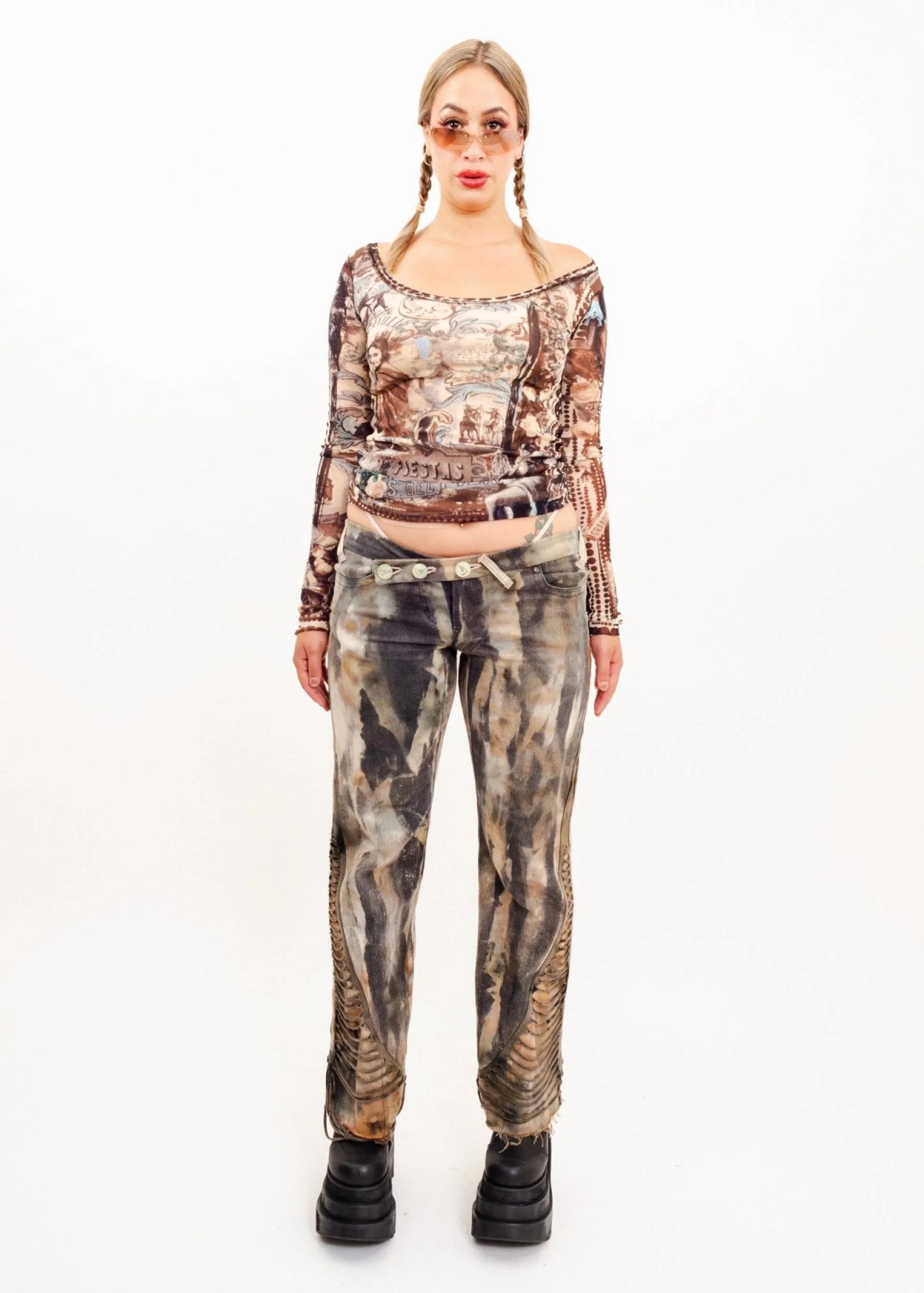 Fuzzi Ornate print mesh top