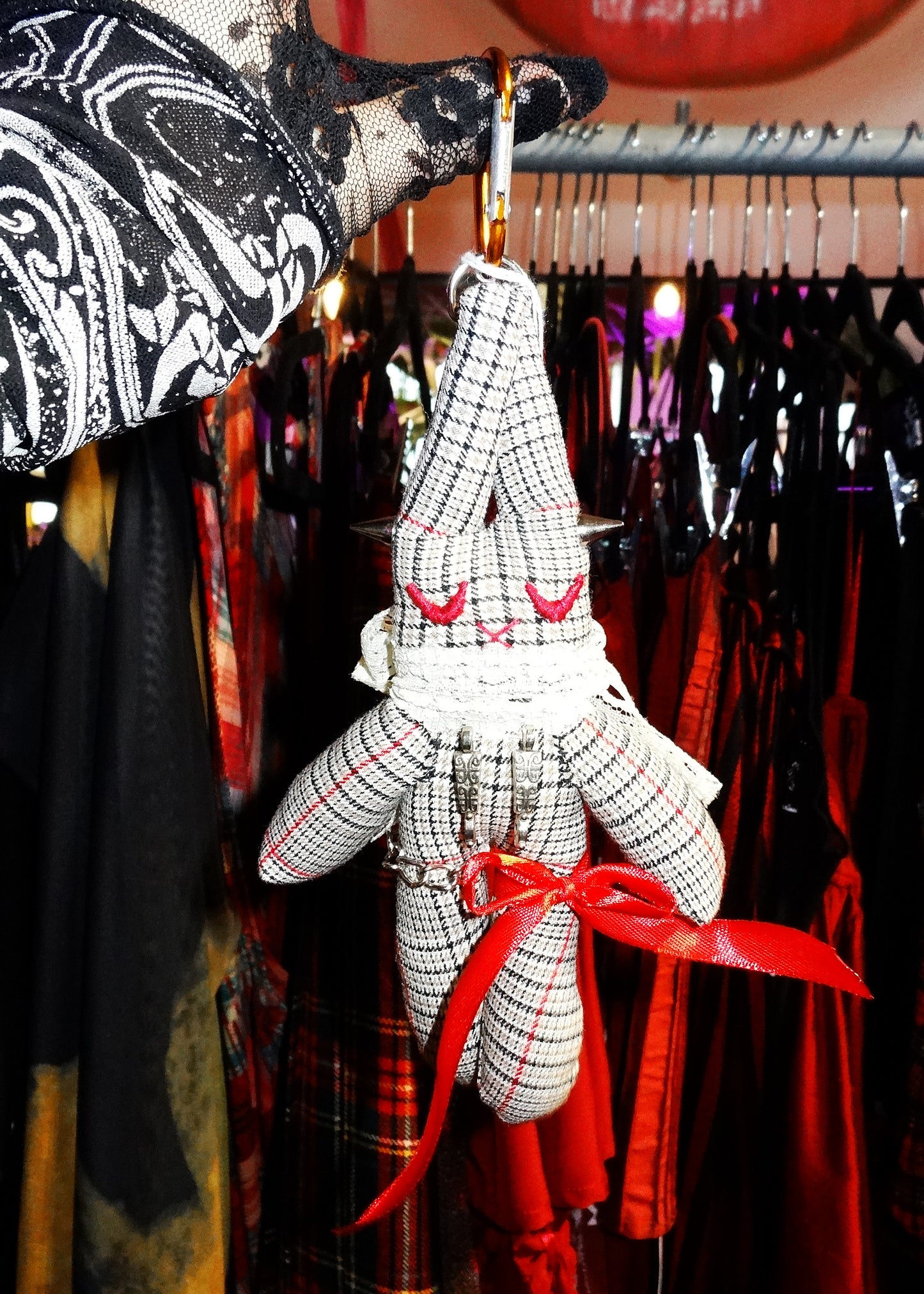 Plushie bunny key ring- houndstooth #2