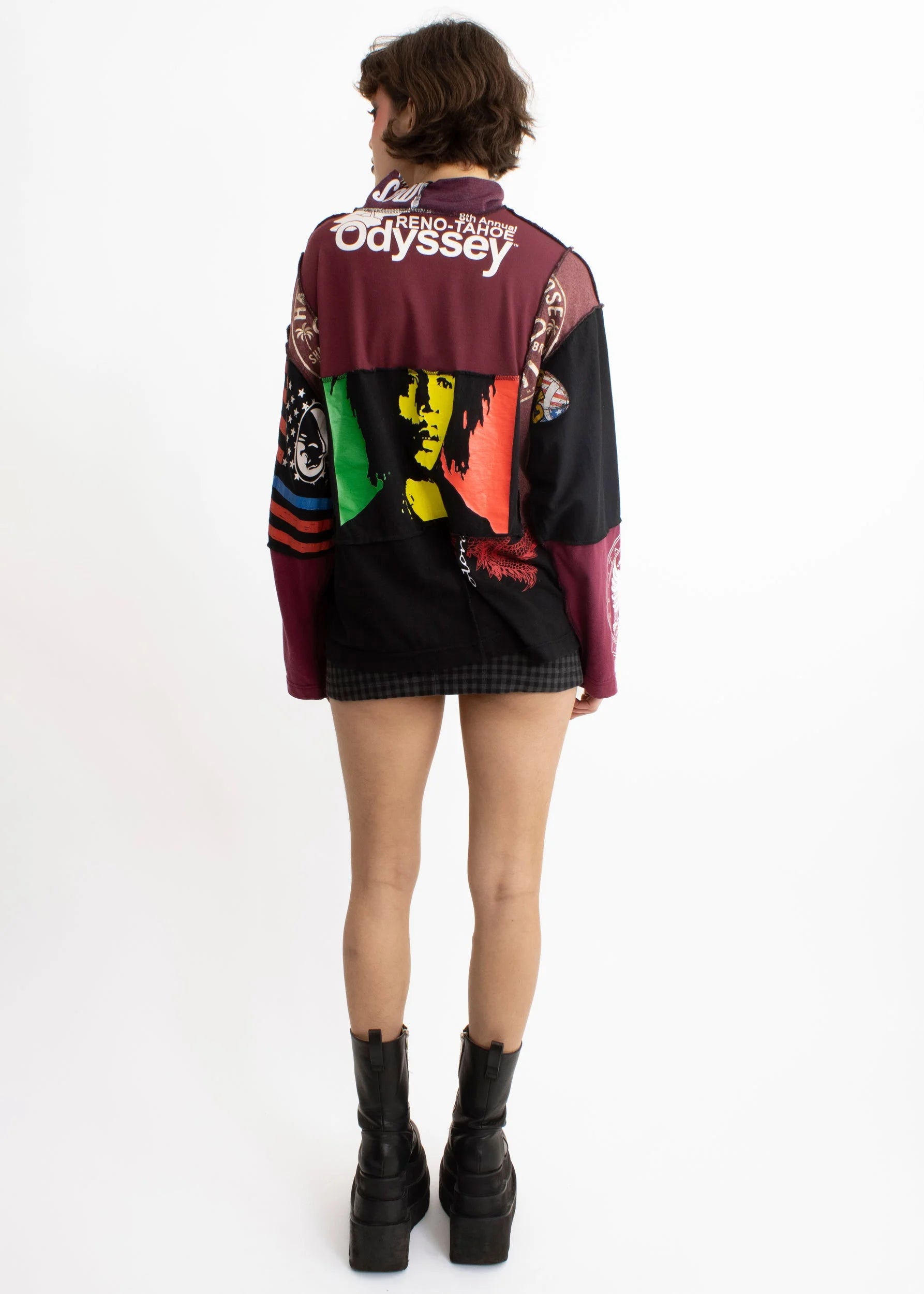 Bizarre Bazaar Patchwork reconstructed cowboy print long sleeve t-shirt