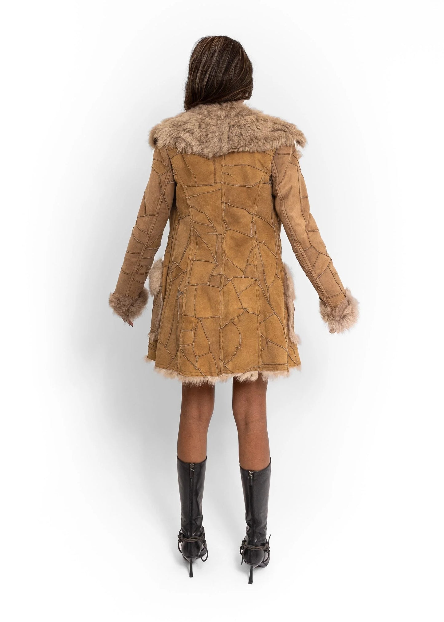 Ruirue Boutique Patchwork suede shearling coat