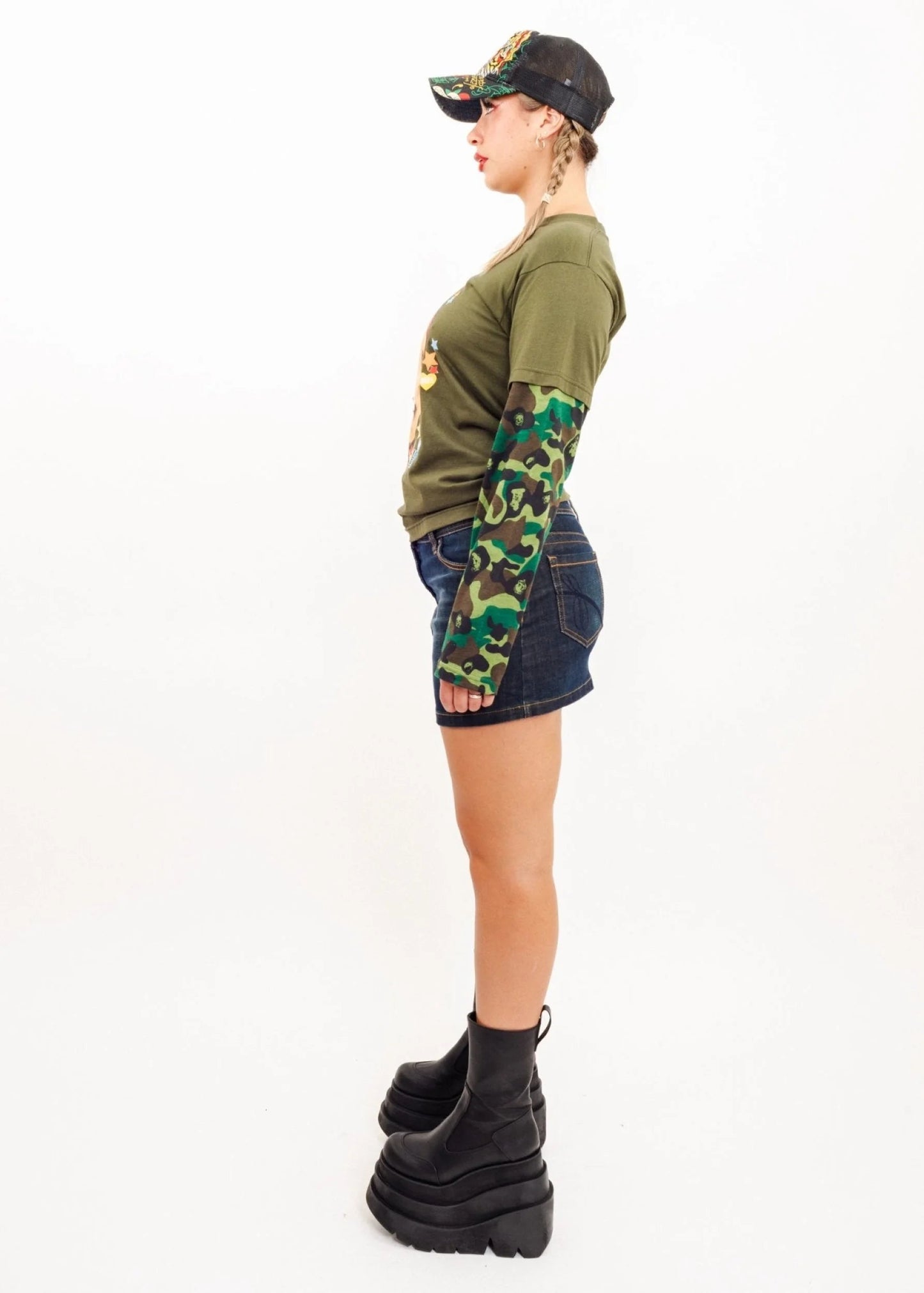 Heavy Metal Pierced Punk Baby T-shirt with camo sleeves