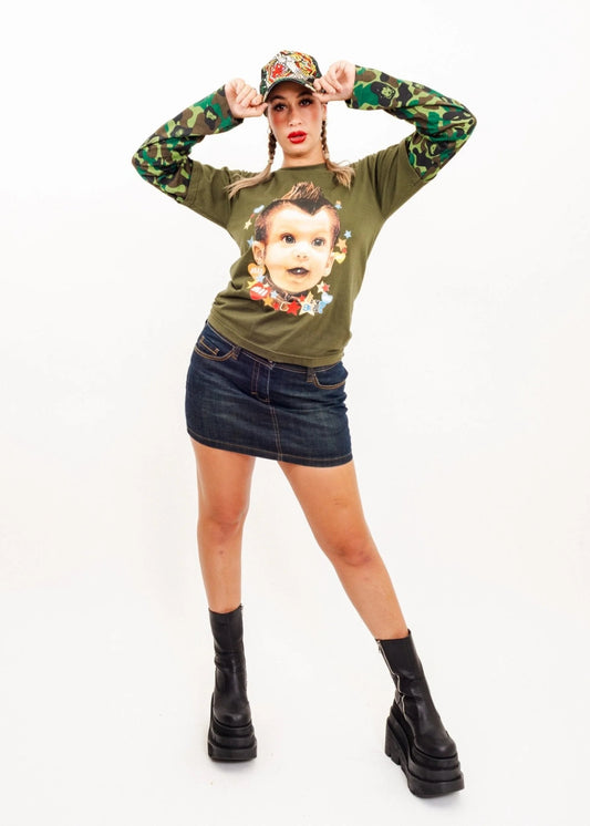 Heavy Metal Pierced Punk Baby T-shirt with camo sleeves