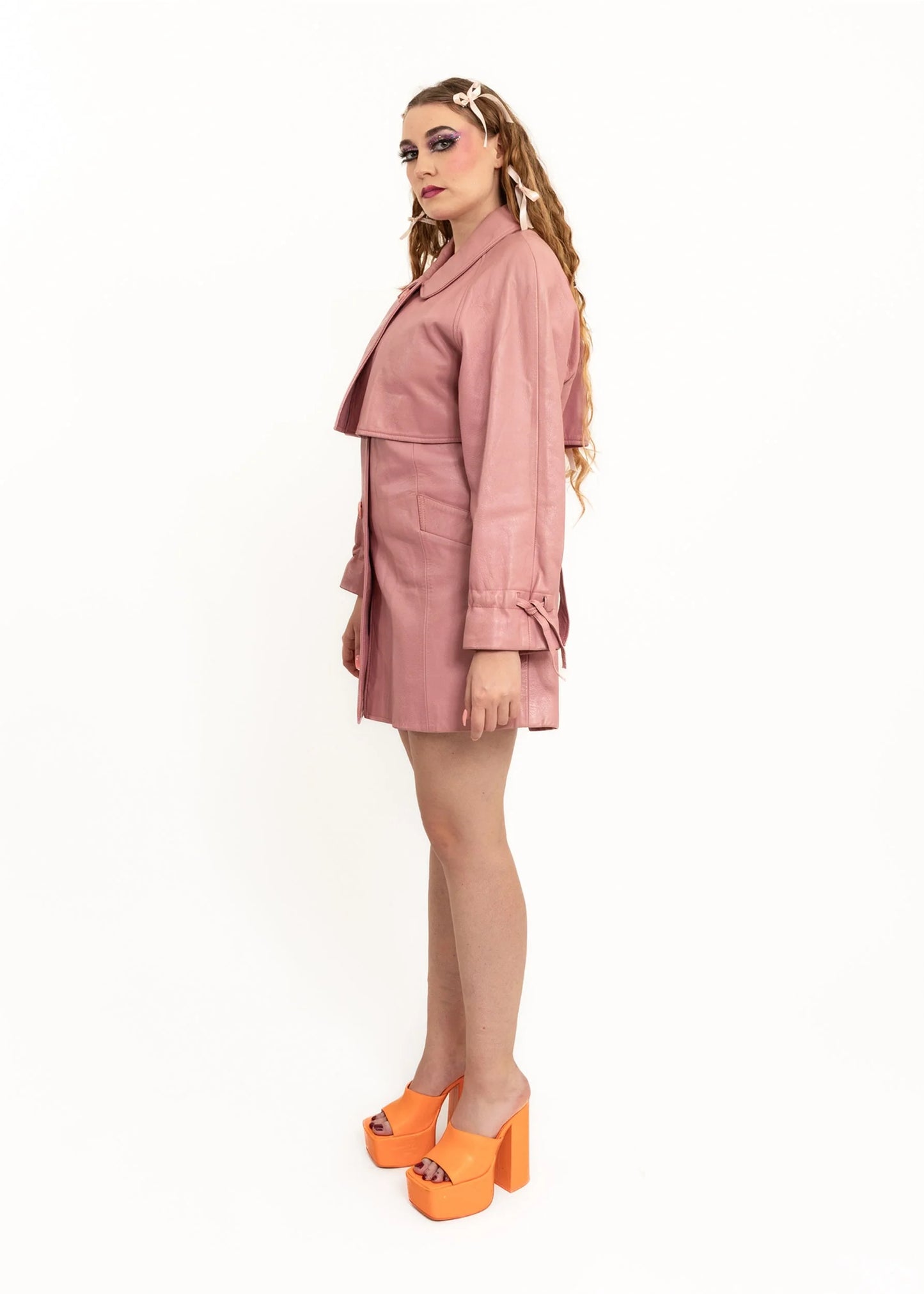 Lumoi Pink vintage leather trench coat