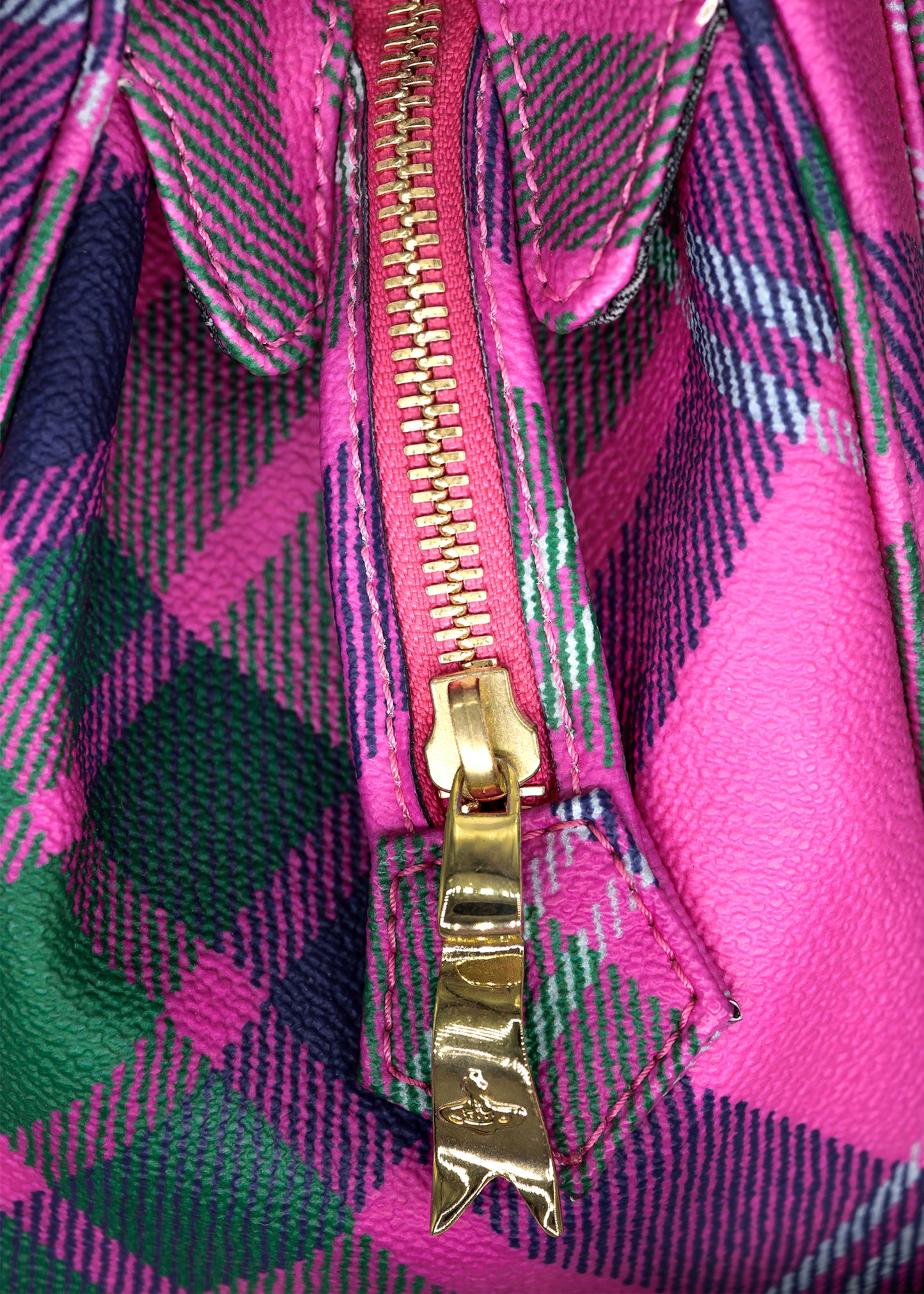 Yasmine pink tartan bowler bag
