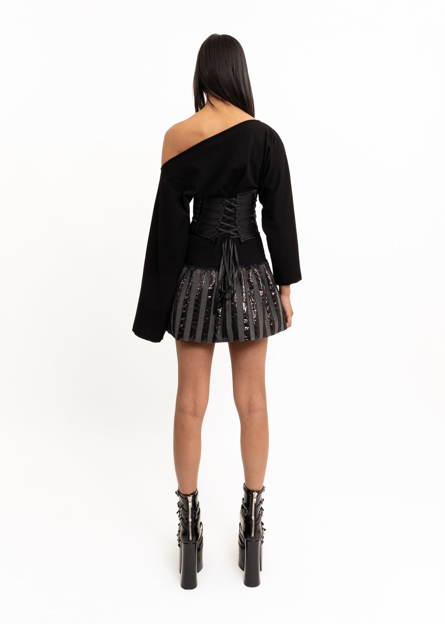 Sleeping Profit Pinstriped satin under bust corset Bizarre Bazaar