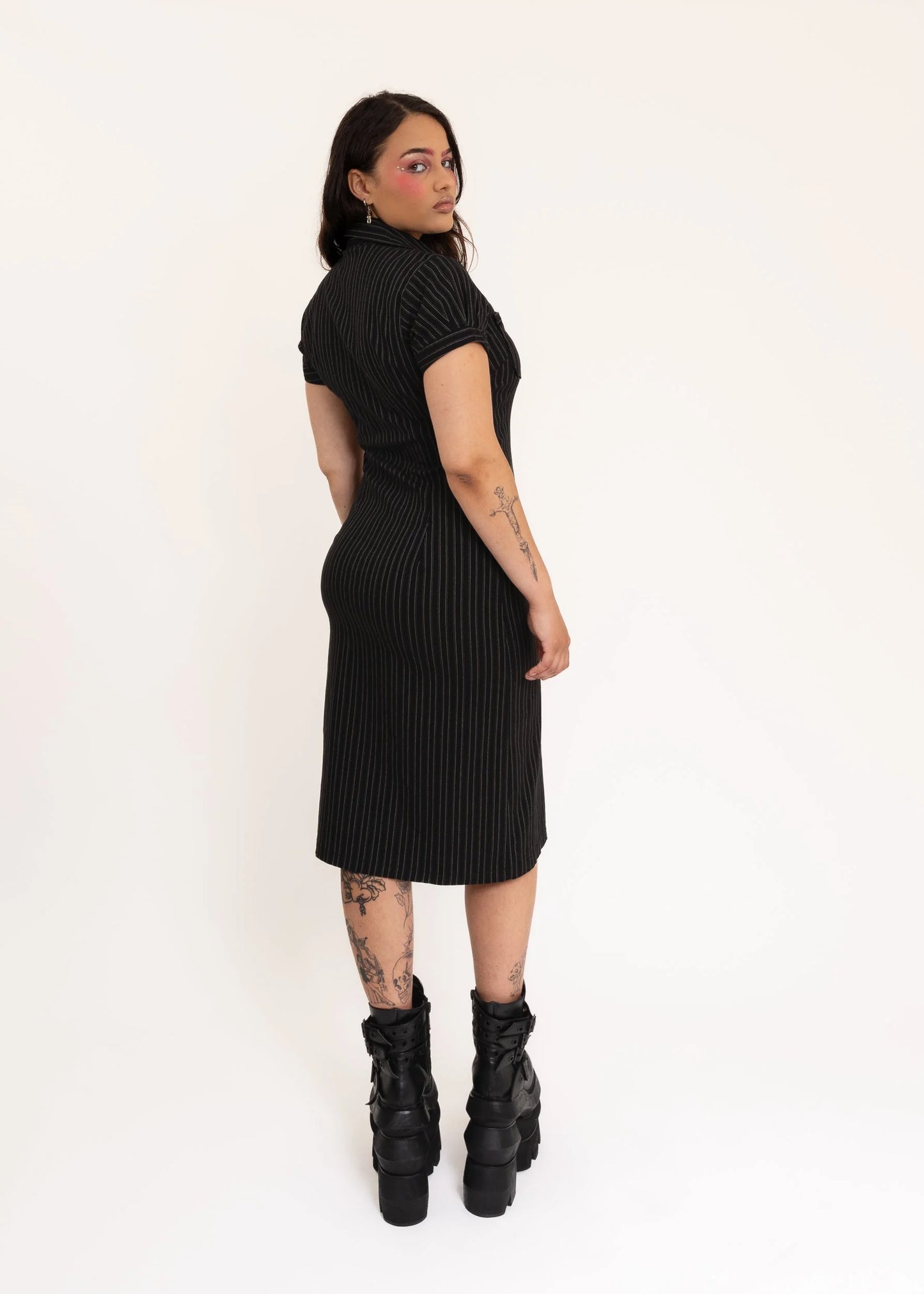 Illicit Pinstriped Trucker Dress