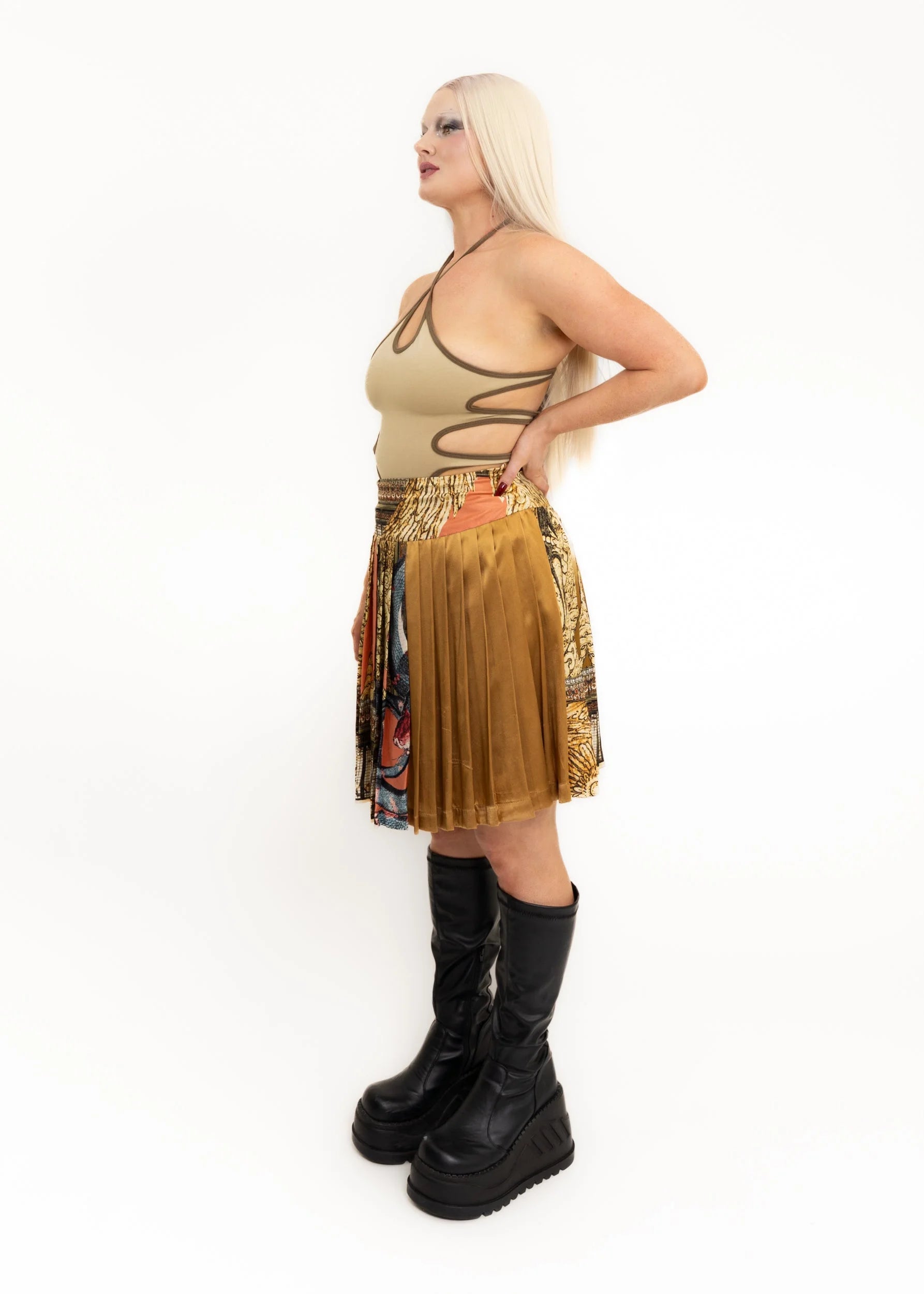 Class Roberto Cavalli Pleated baroque print silk skirt