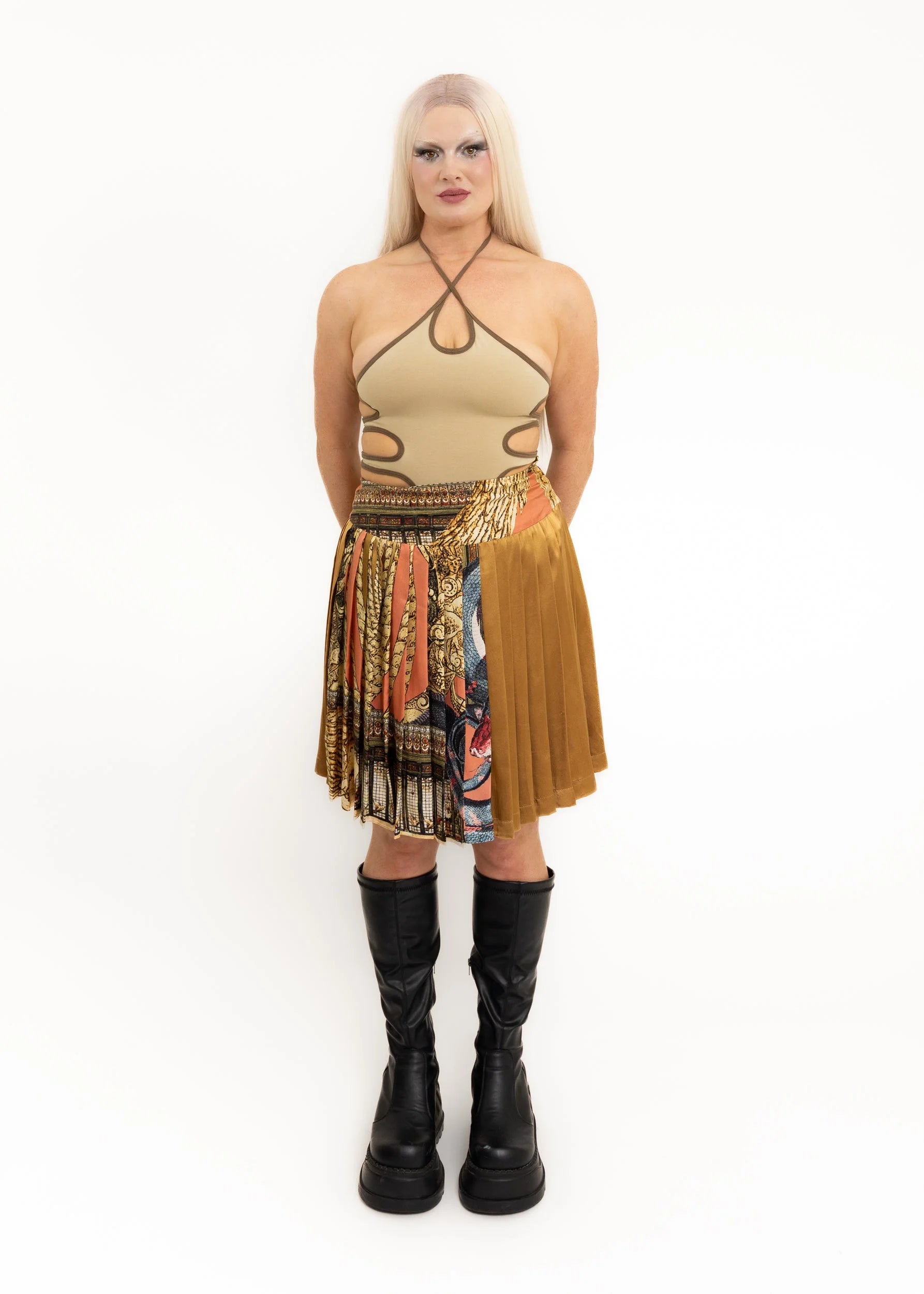 Class Roberto Cavalli Pleated baroque print silk skirt