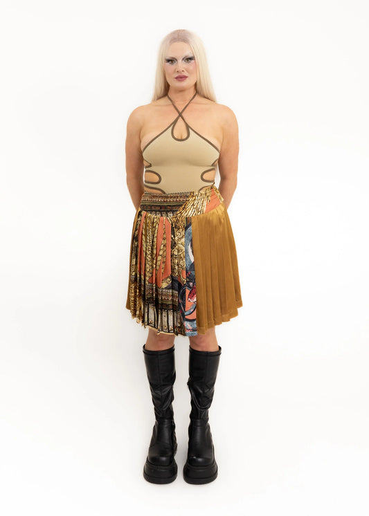 Class Roberto Cavalli Pleated baroque print silk skirt