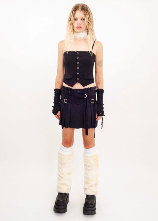 Diesel Black Gold Pleated mini skirt with bondage strap detailing