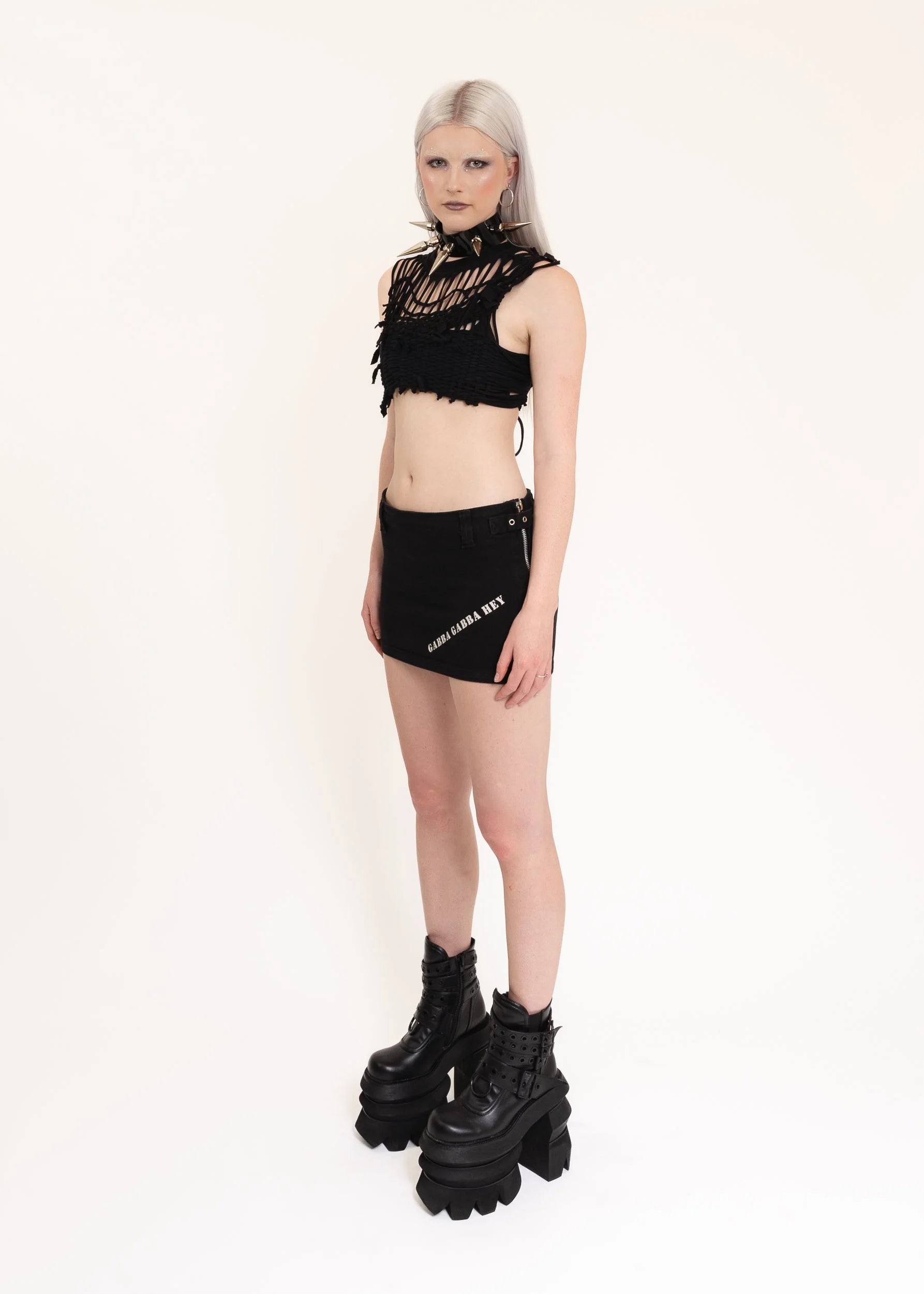 Tripp NYC Ramones collaboration denim mini skirt