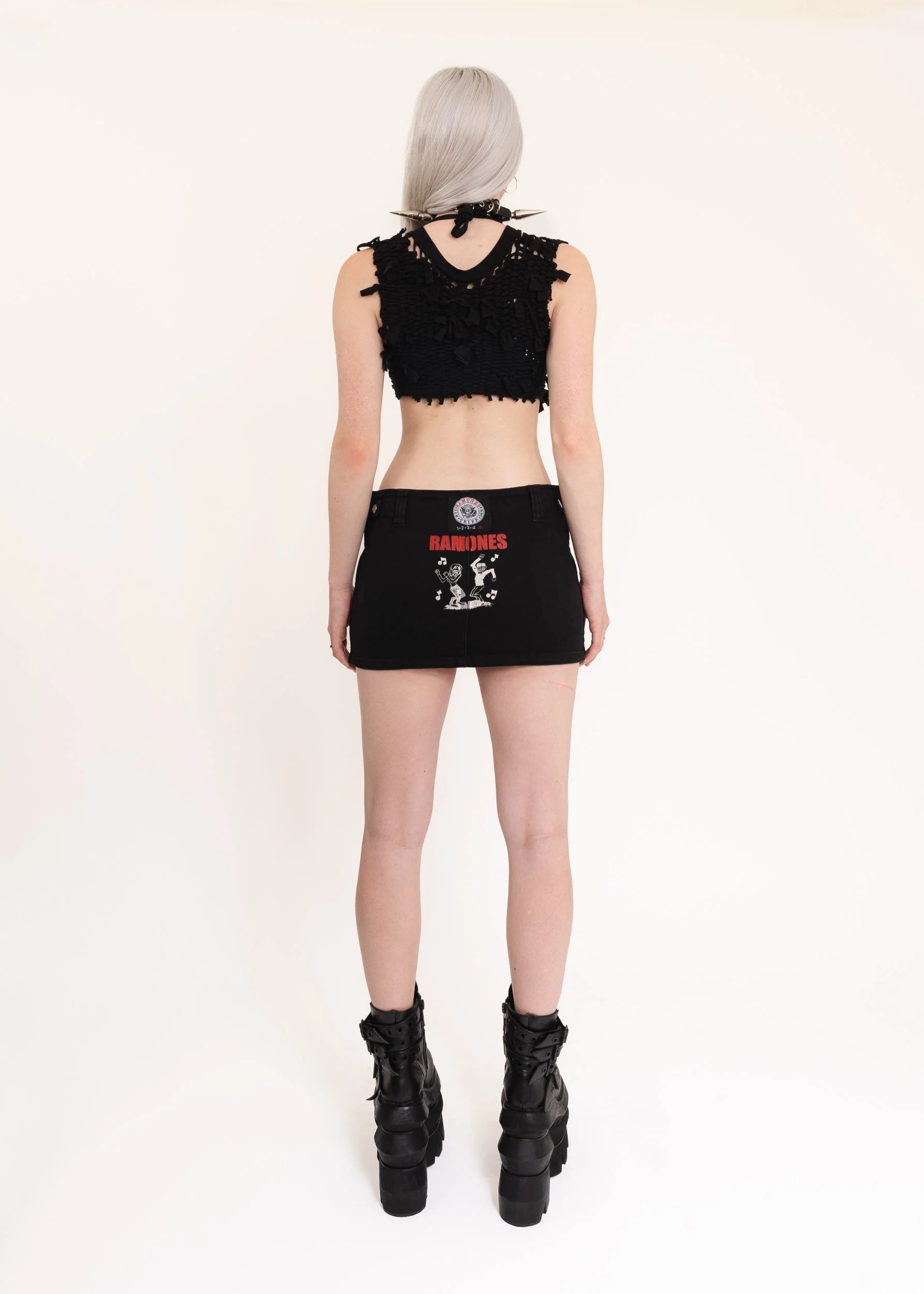 Tripp NYC Ramones collaboration denim mini skirt