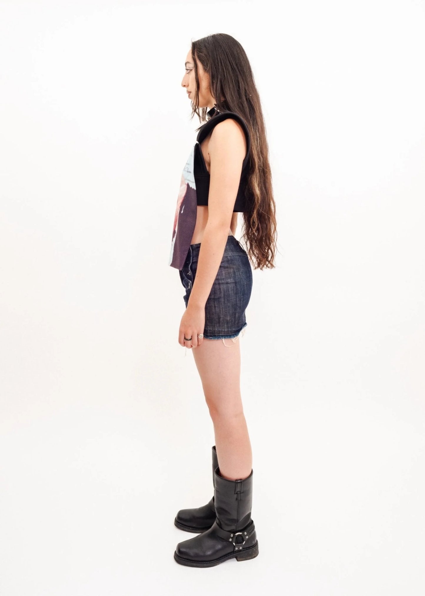55DSL Raw hemmed denim ultra mini skirt