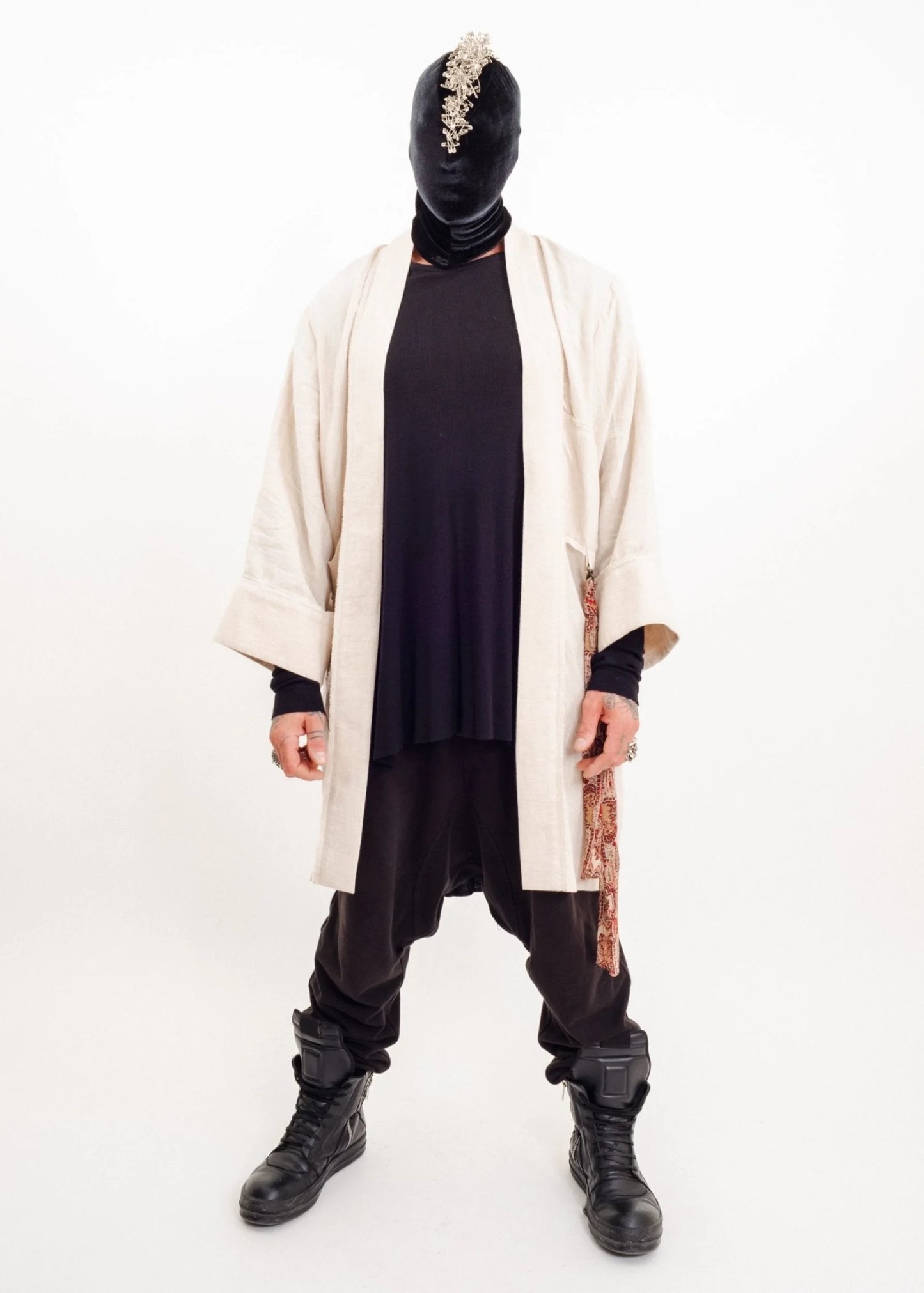 Depth of Scye Selvedge Longline Jacket- linen with graphic print