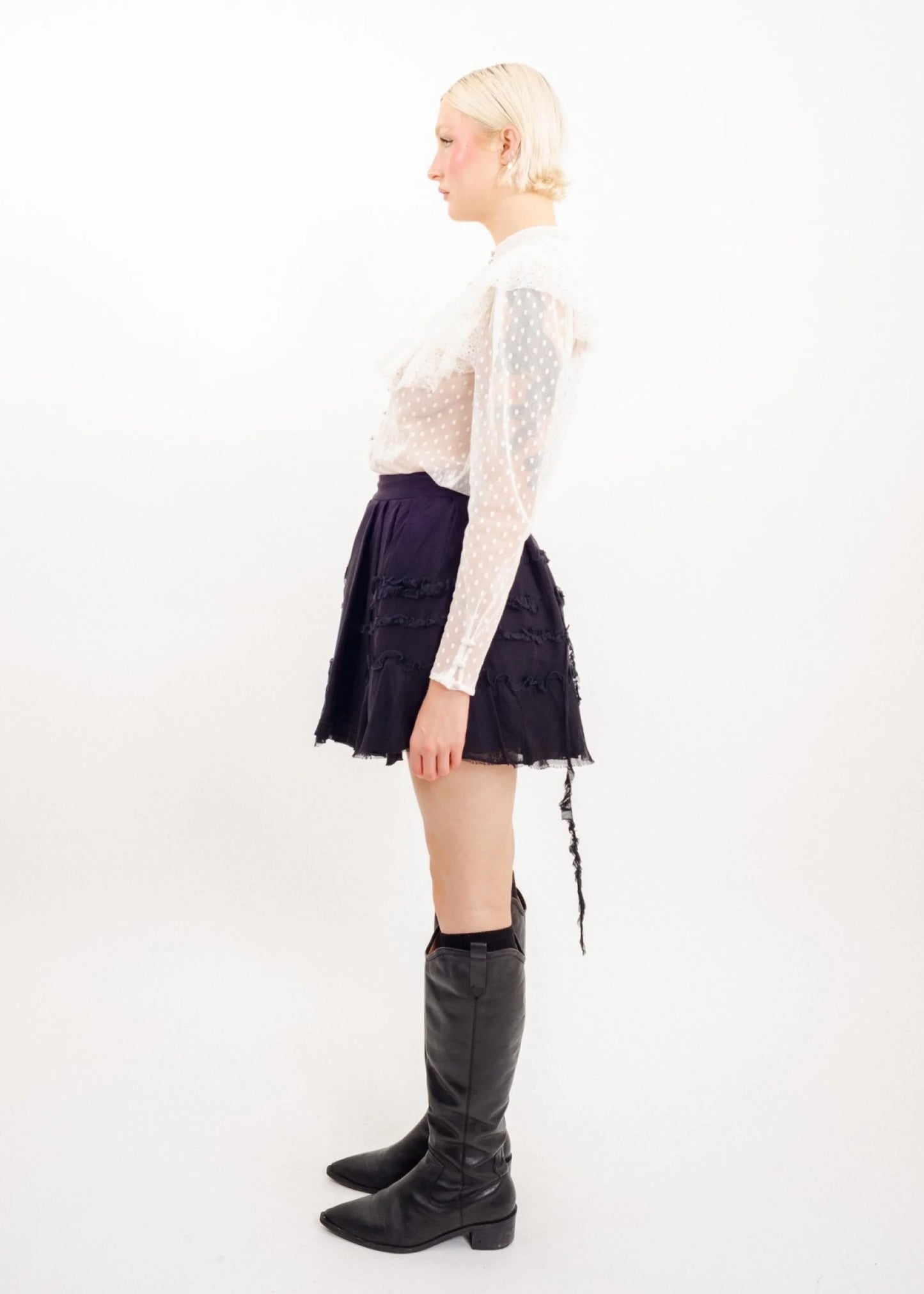 Sandra Mansour x H&M Sheer lace ruffle blouse