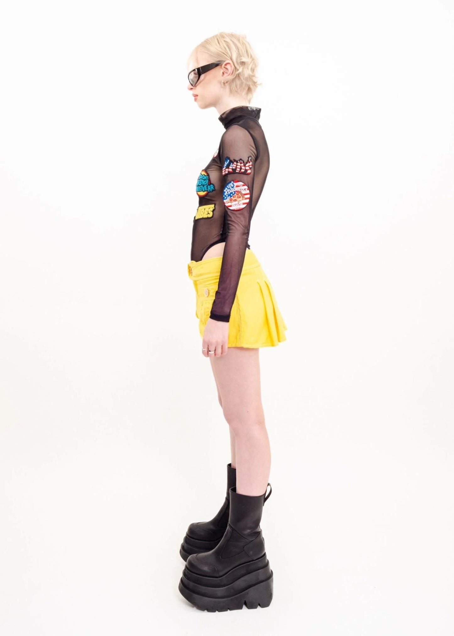 GCDS Sheer mesh bodysuit with patch detailing