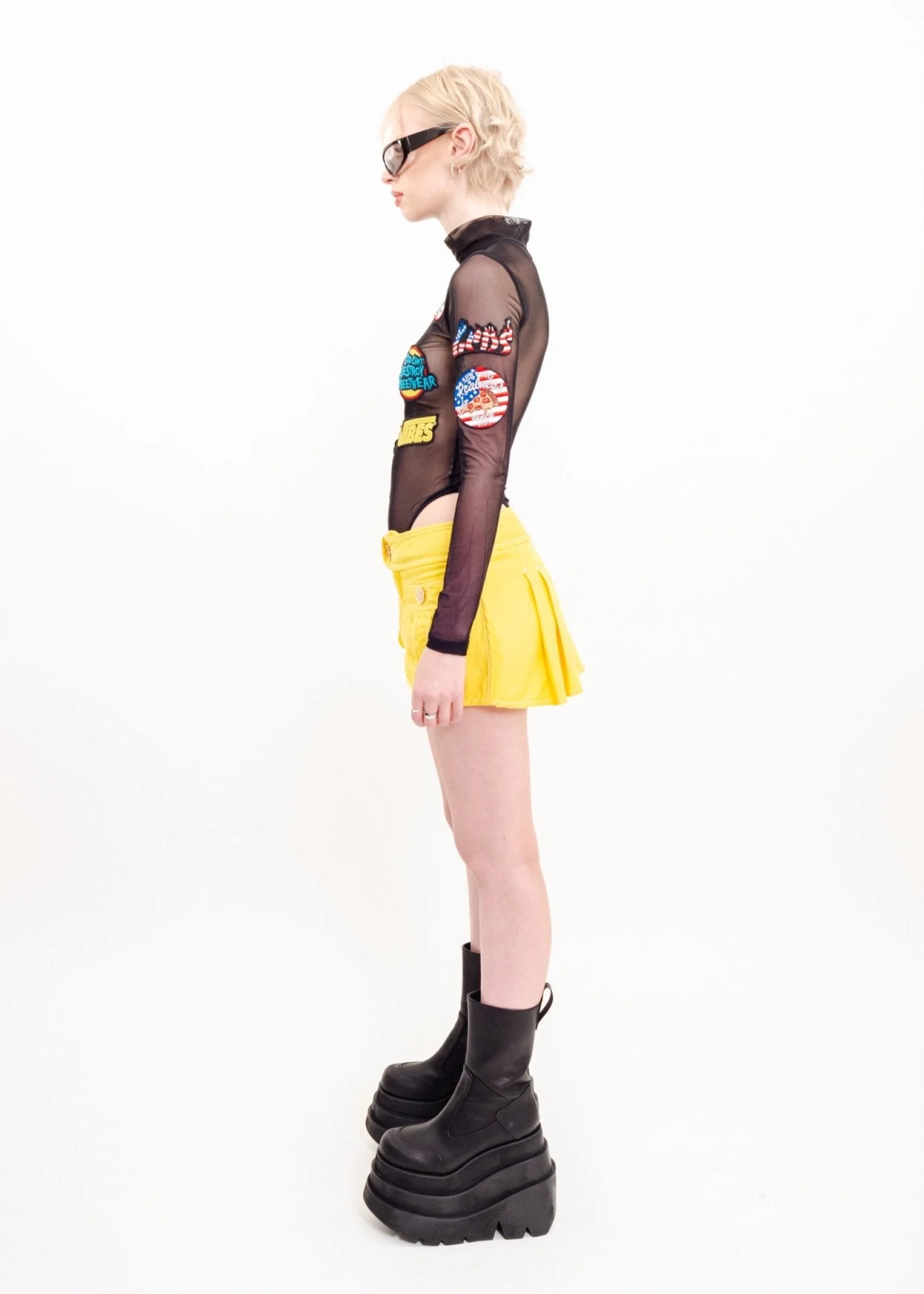 GCDS Sheer mesh bodysuit with patch detailing