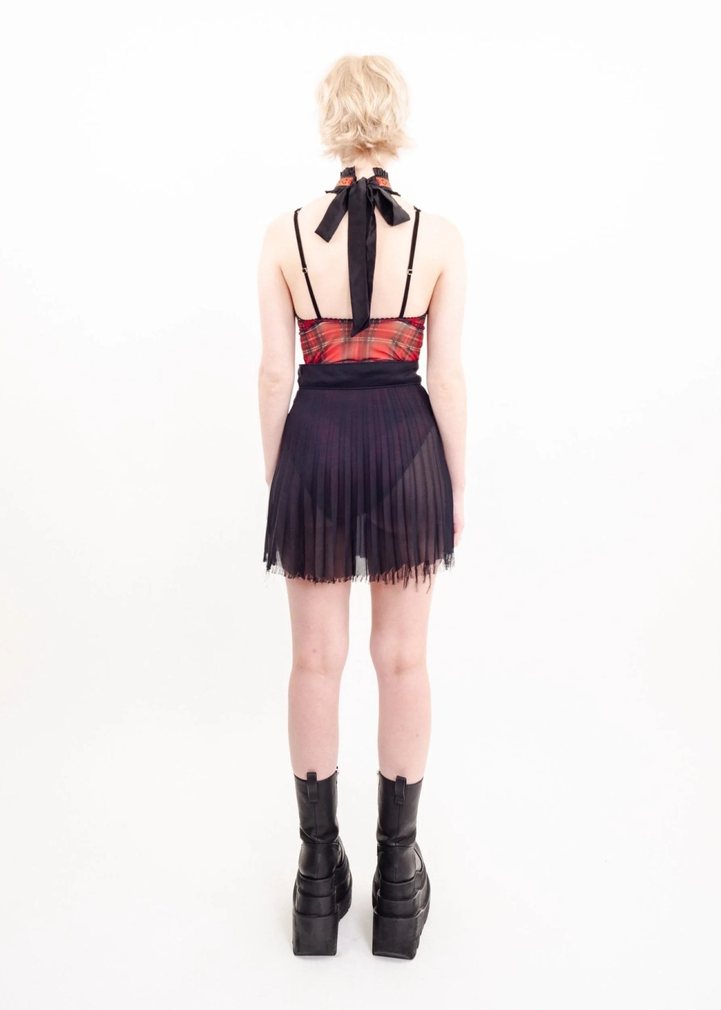 Zambesi Sheer pleated raw hem mini skirt