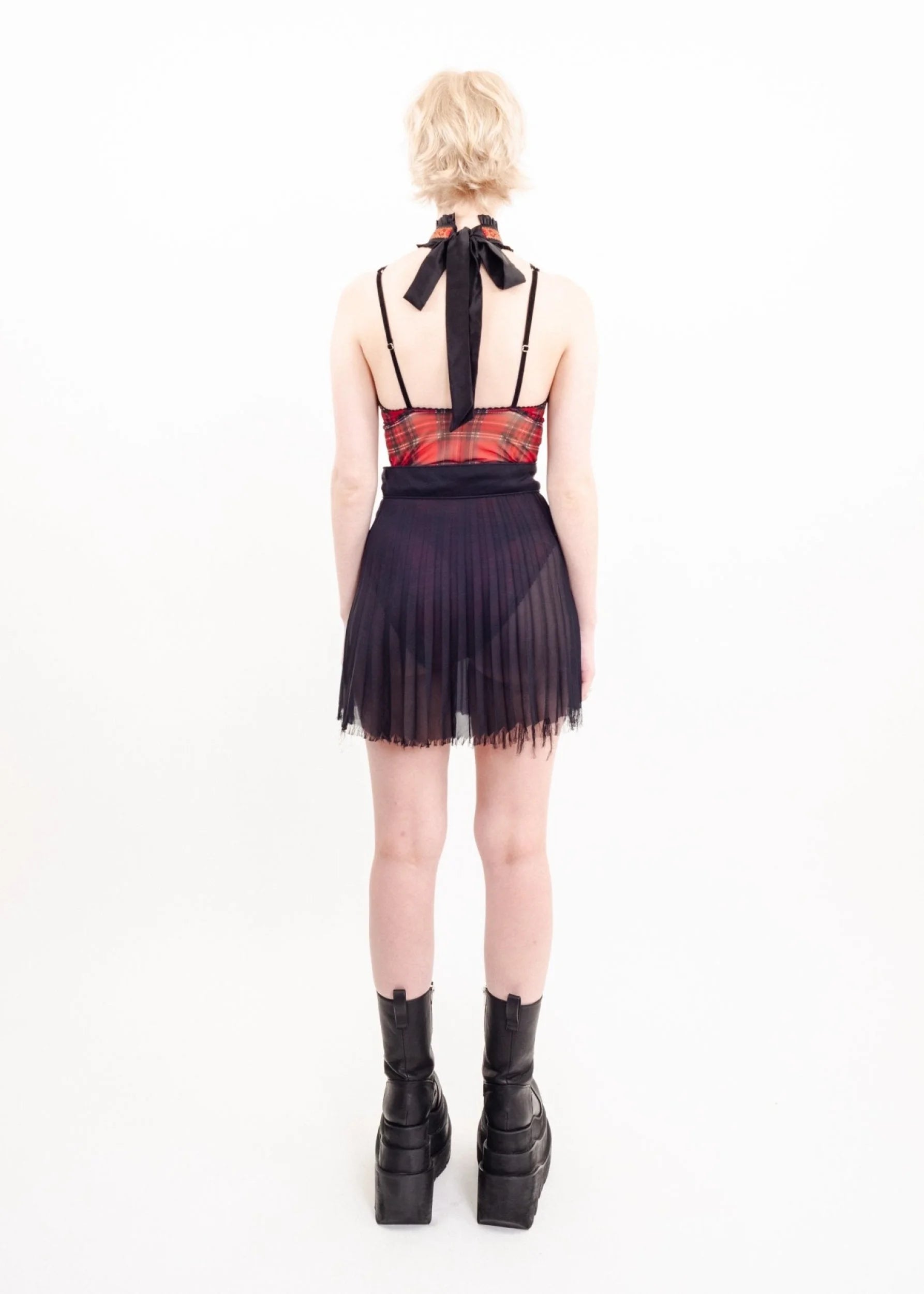 Zambesi Sheer pleated raw hem mini skirt