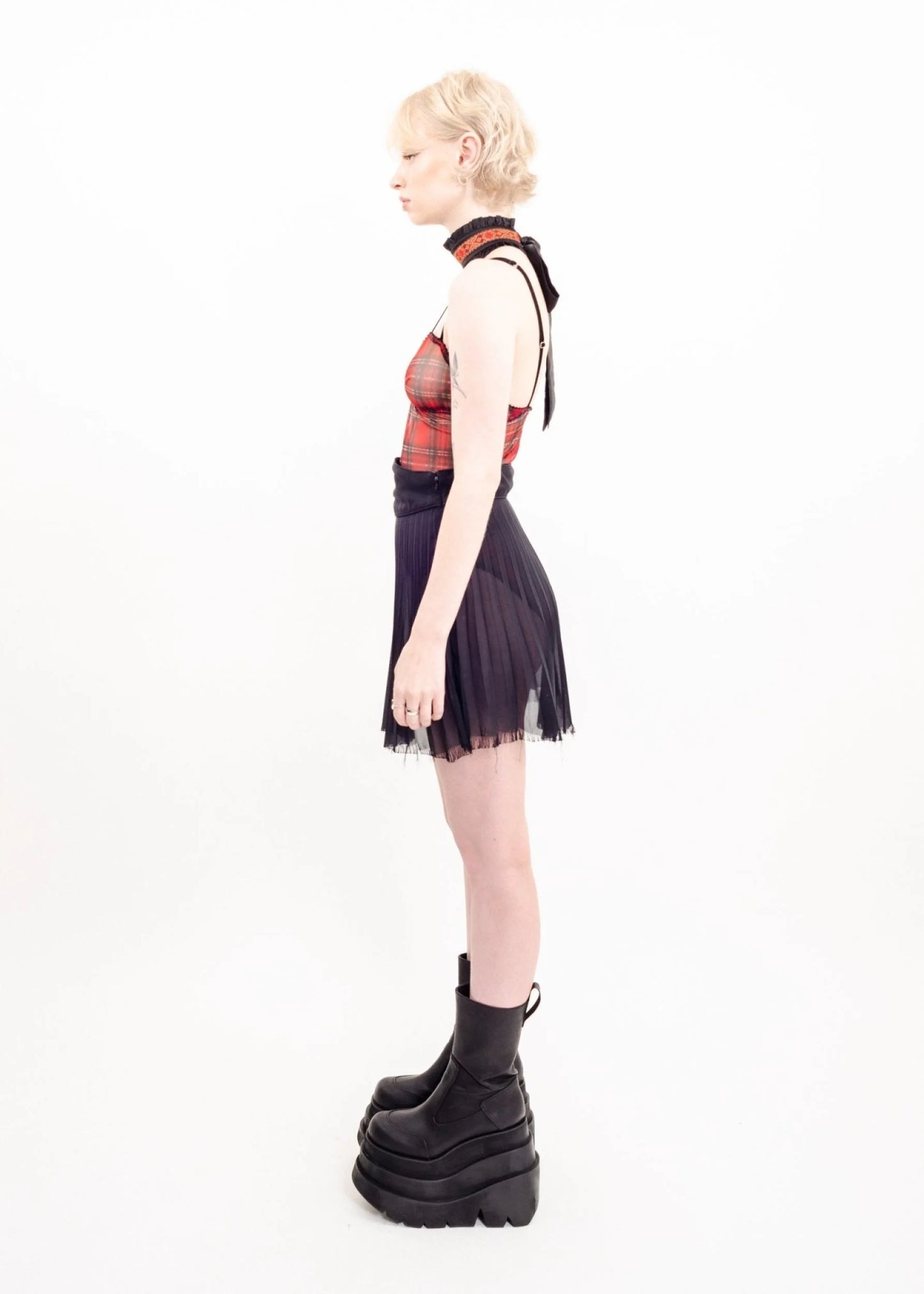 Zambesi Sheer pleated raw hem mini skirt