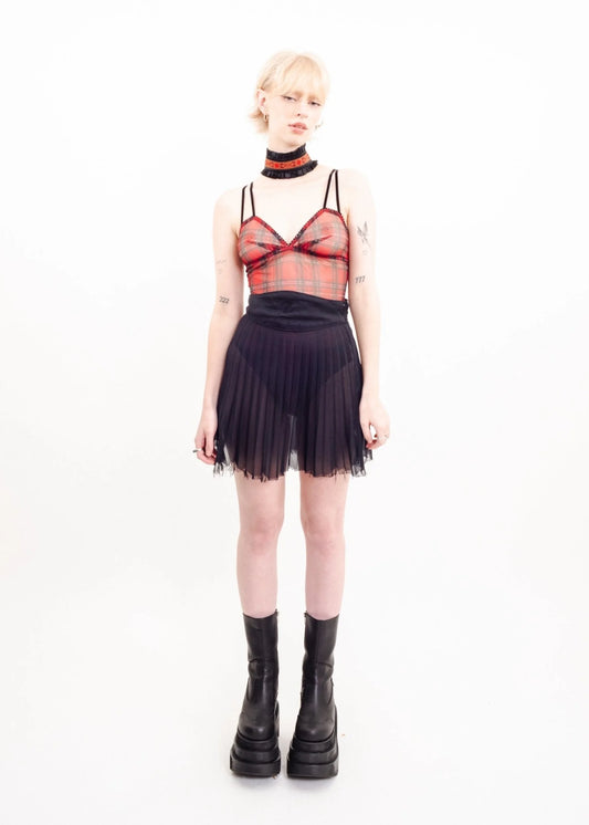 Zambesi Sheer pleated raw hem mini skirt