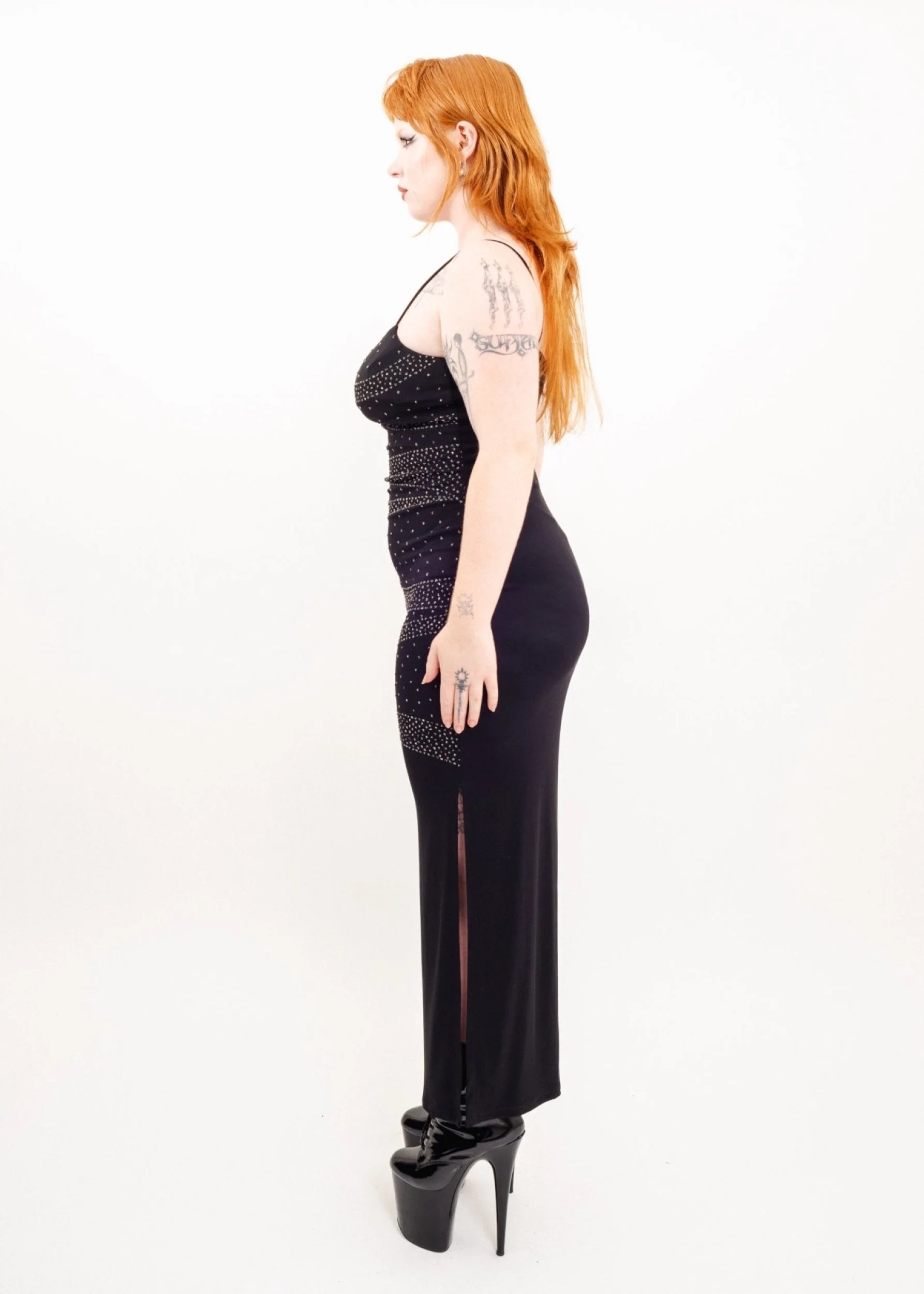 Grace USA Slinky glitter stripe gown