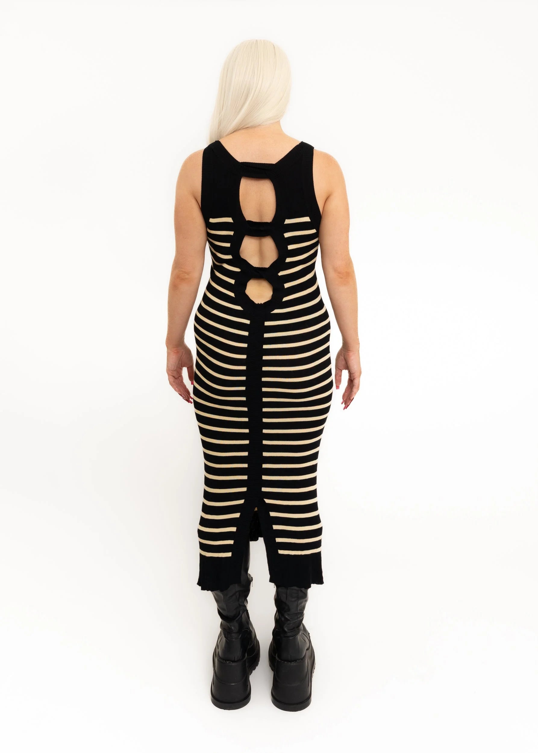 Jean Paul Gaultier Maille Femme Striped knit maxi dress with cut-out back