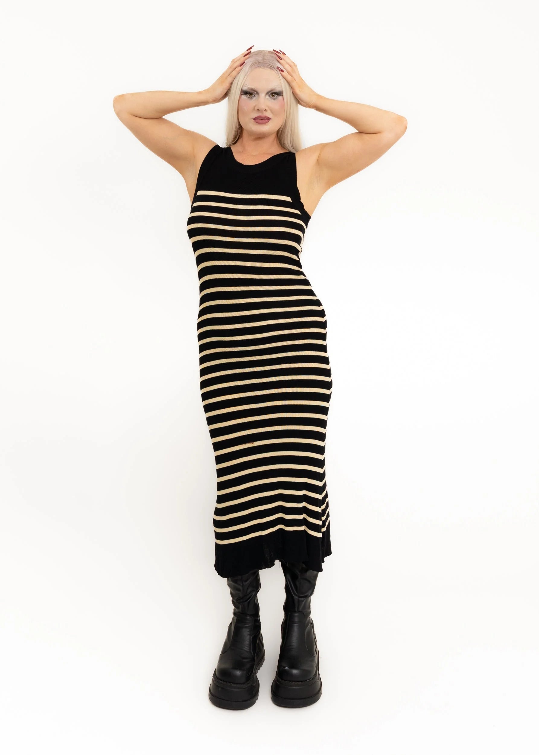 Jean Paul Gaultier Maille Femme Striped knit maxi dress with cut-out back