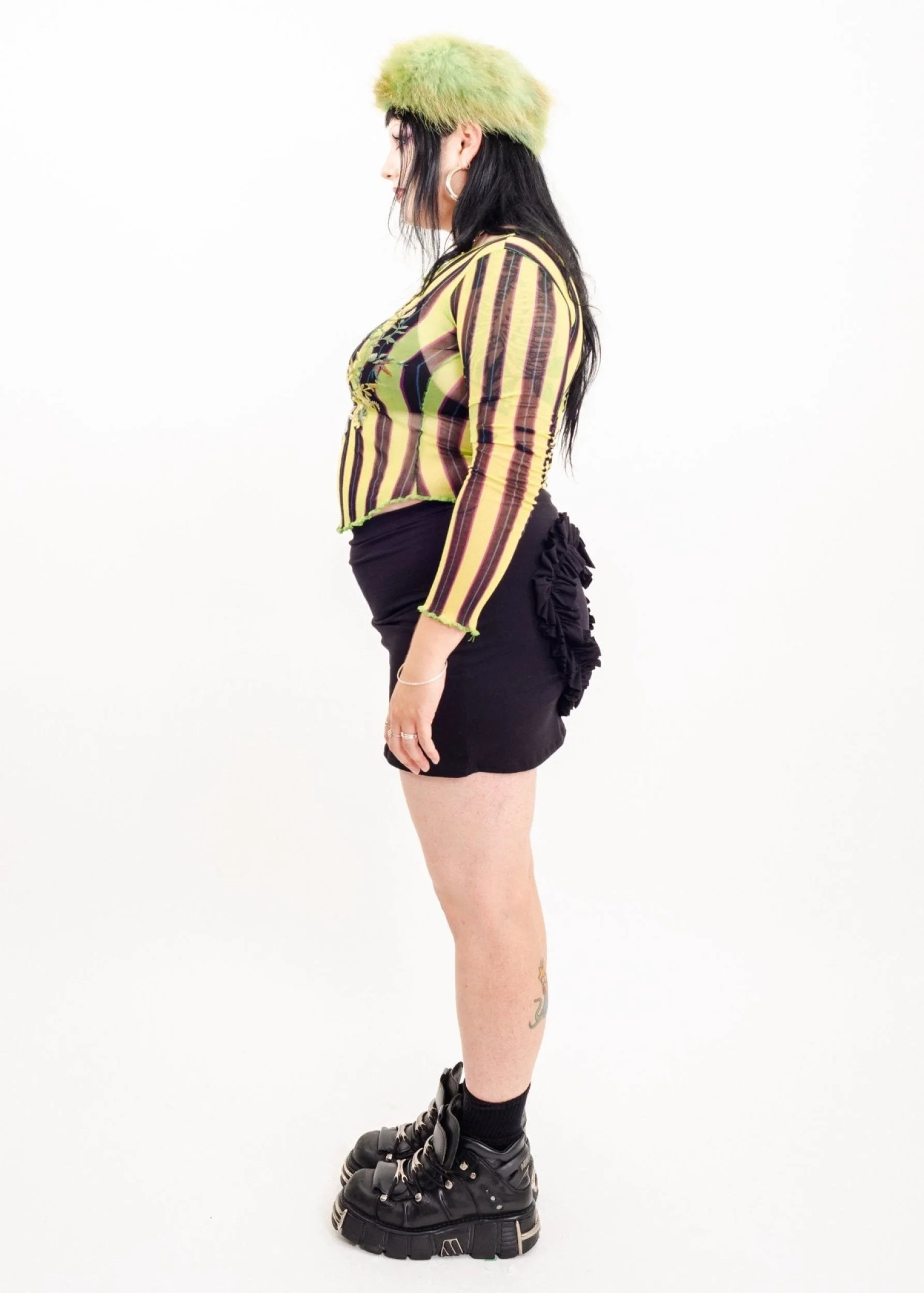 Jean Paul Gaultier Soleil Striped mesh top with parrot embroidery