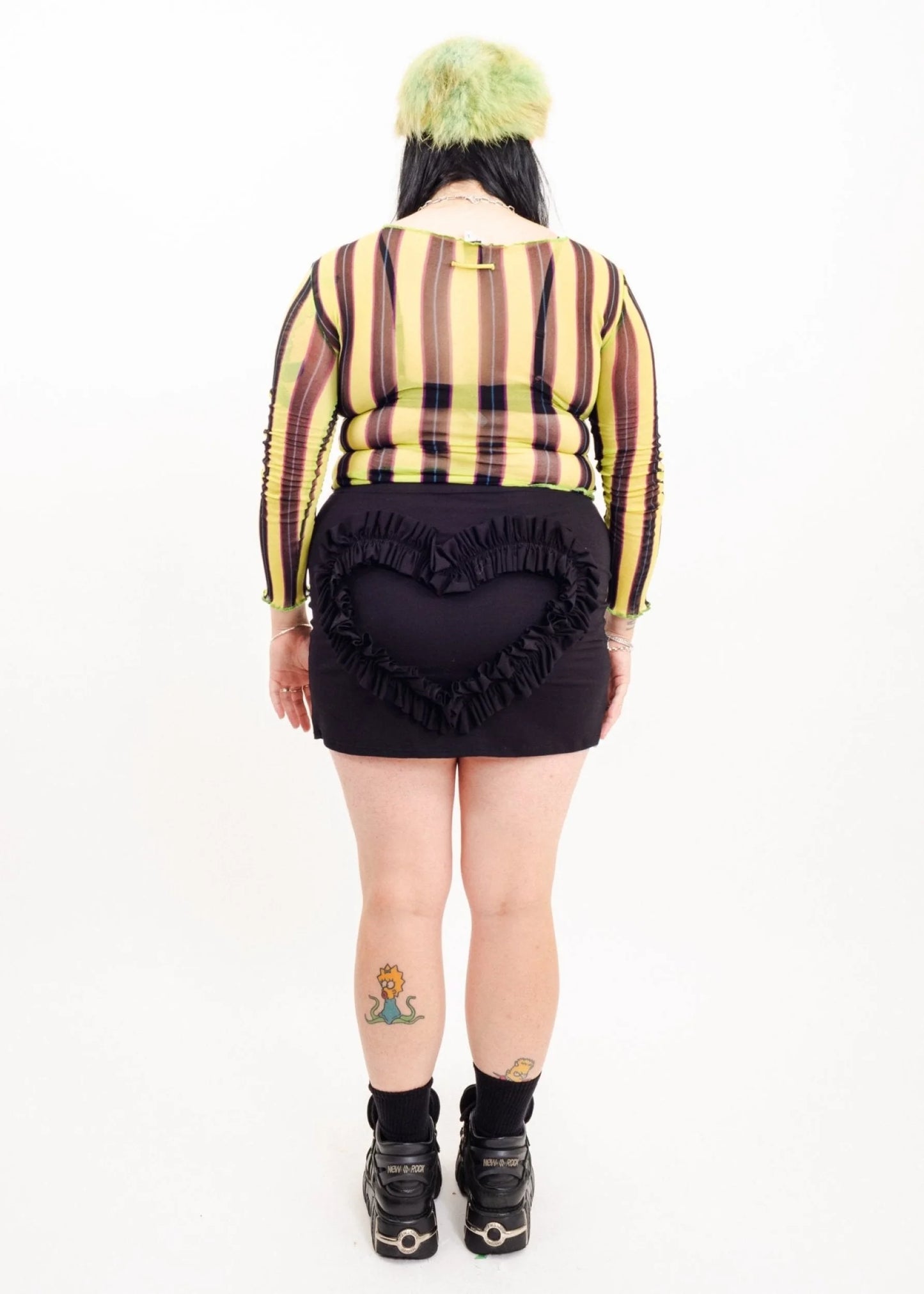 Jean Paul Gaultier Soleil Striped mesh top with parrot embroidery