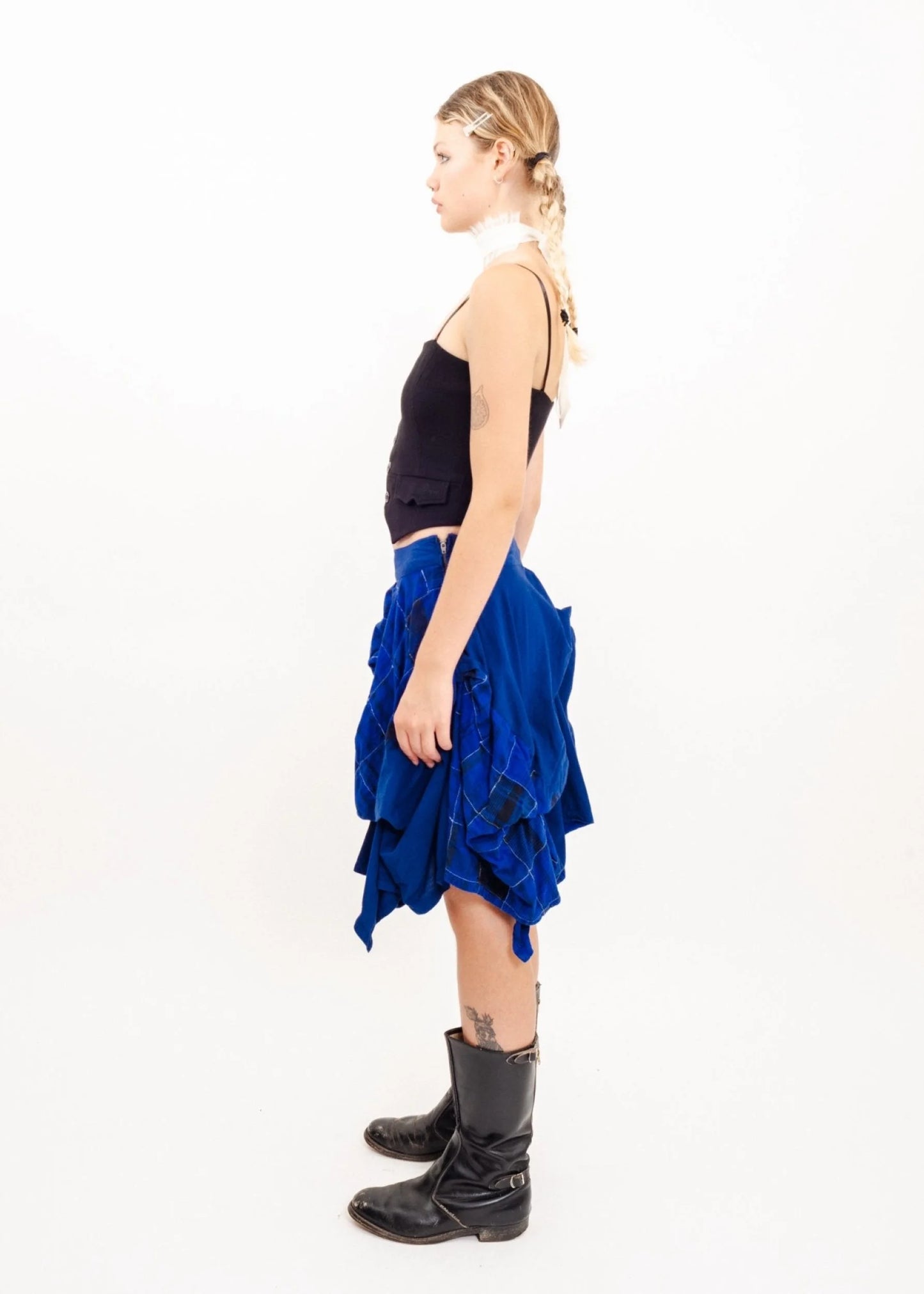 Atsuro Tayama Structured tartan pin tuck skirt