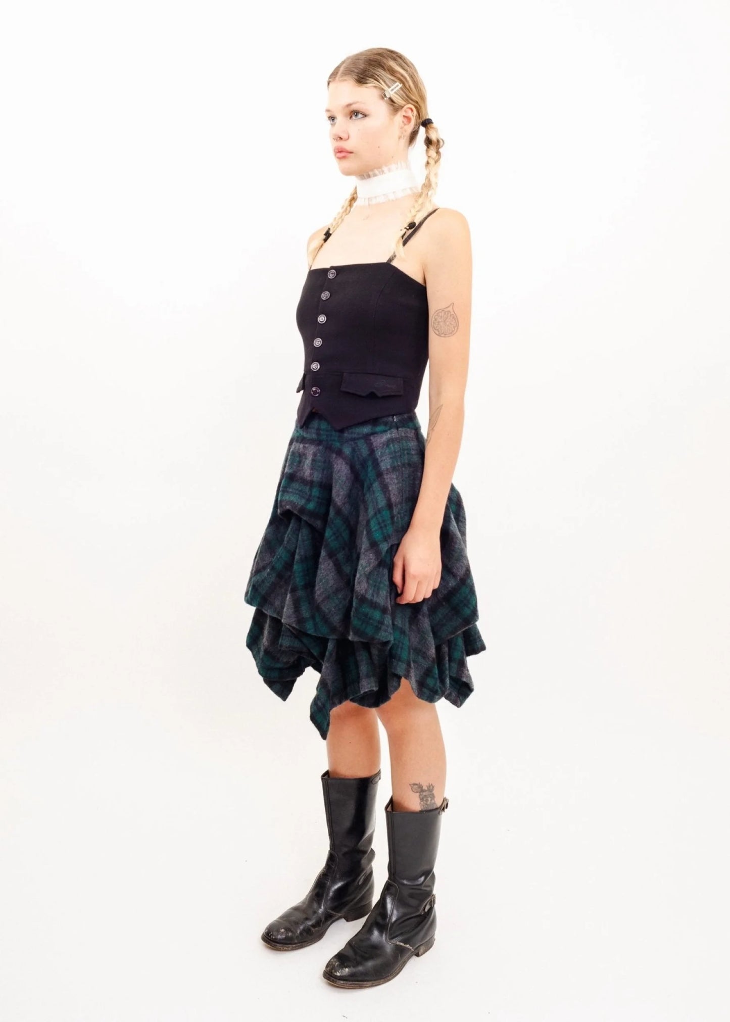 Atsuro Tayama Structured tartan pin tuck skirt