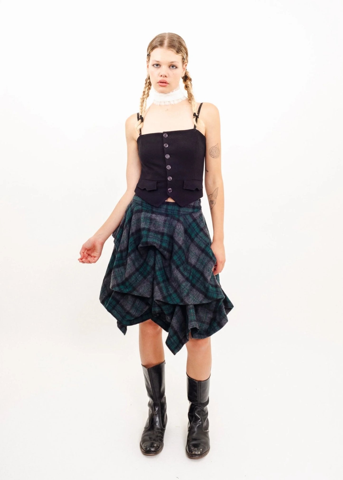 Atsuro Tayama Structured tartan pin tuck skirt