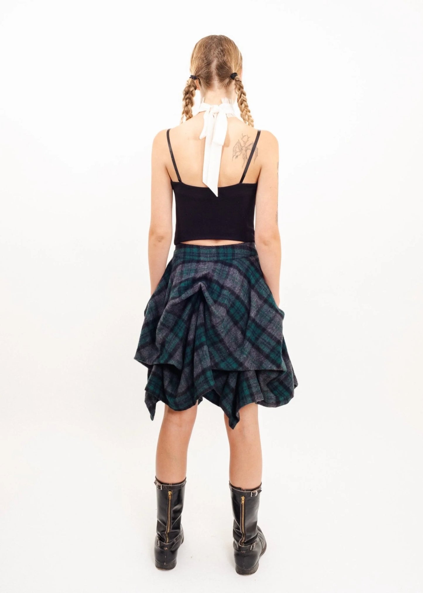 Atsuro Tayama Structured tartan pin tuck skirt