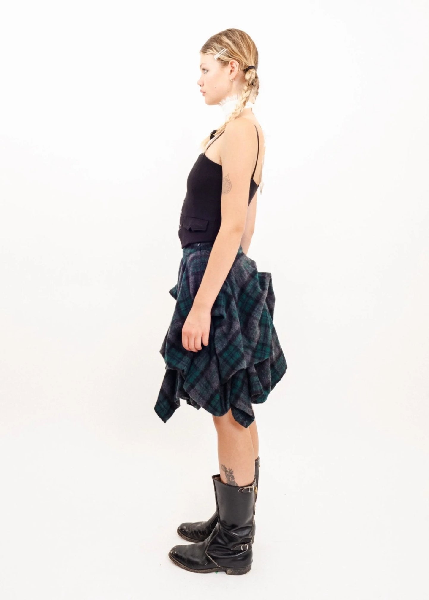 Atsuro Tayama Structured tartan pin tuck skirt