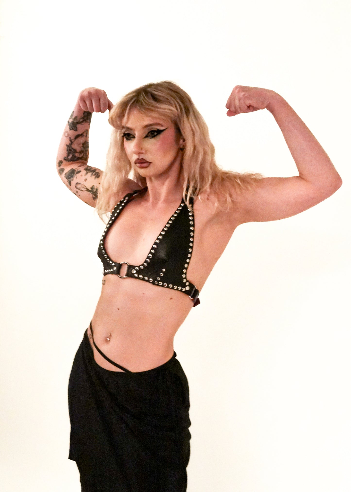 Studded leather halter bikini top