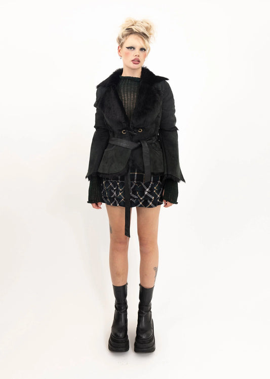 Free’s Phrase Suede bell sleeved jacket with mouton fur lining