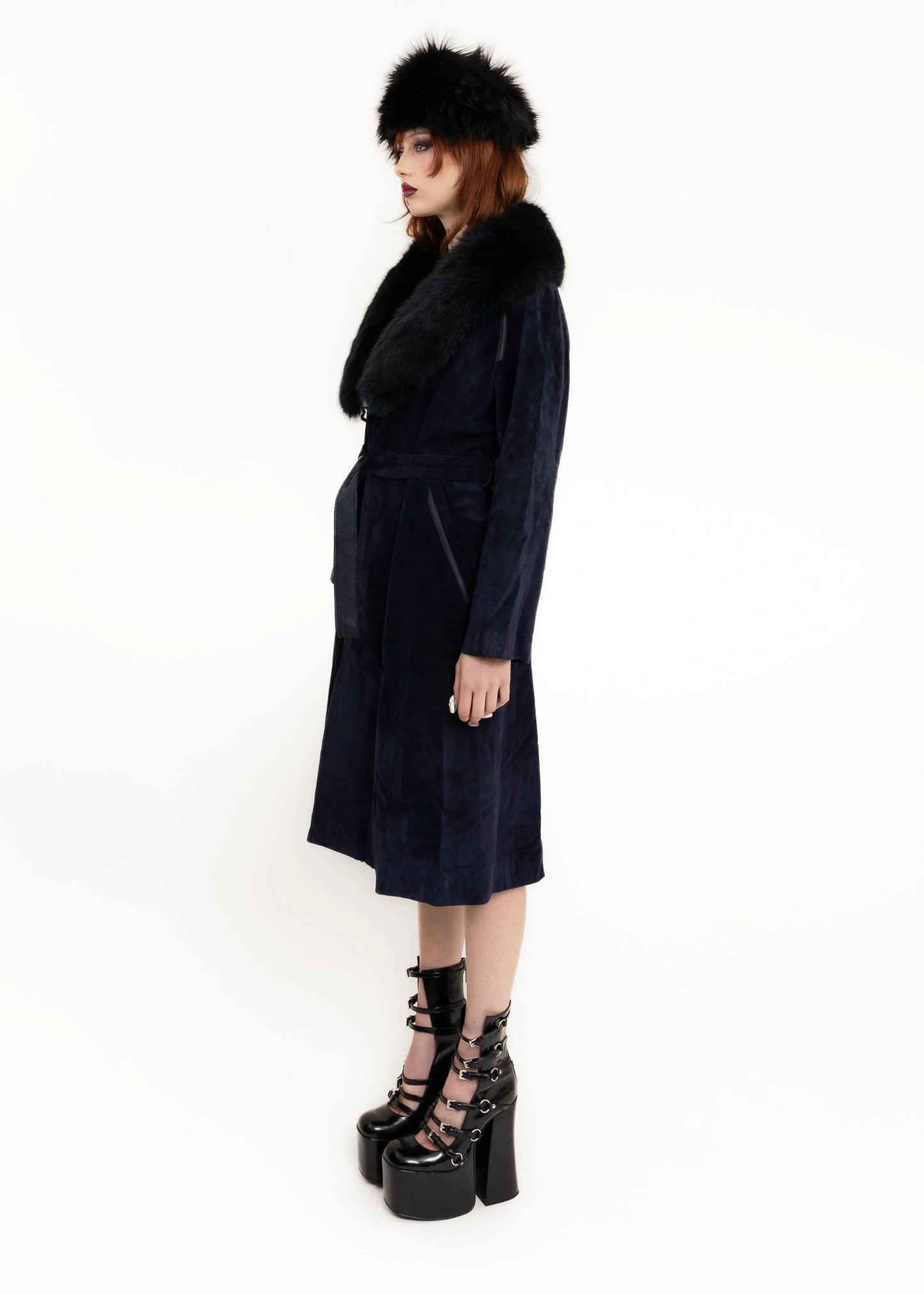 Bizarre Bazaar Suede coat with fox fur collar
