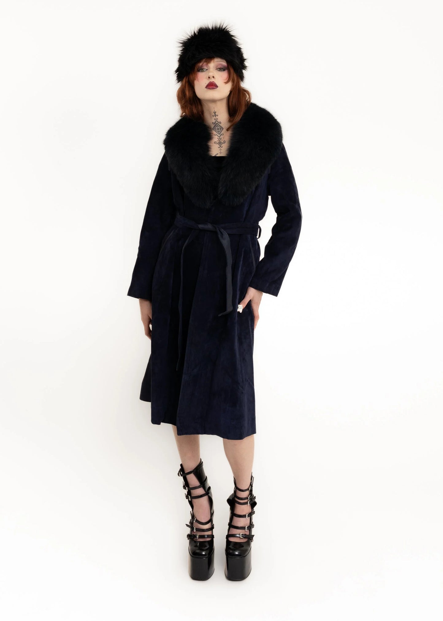 Bizarre Bazaar Suede coat with fox fur collar