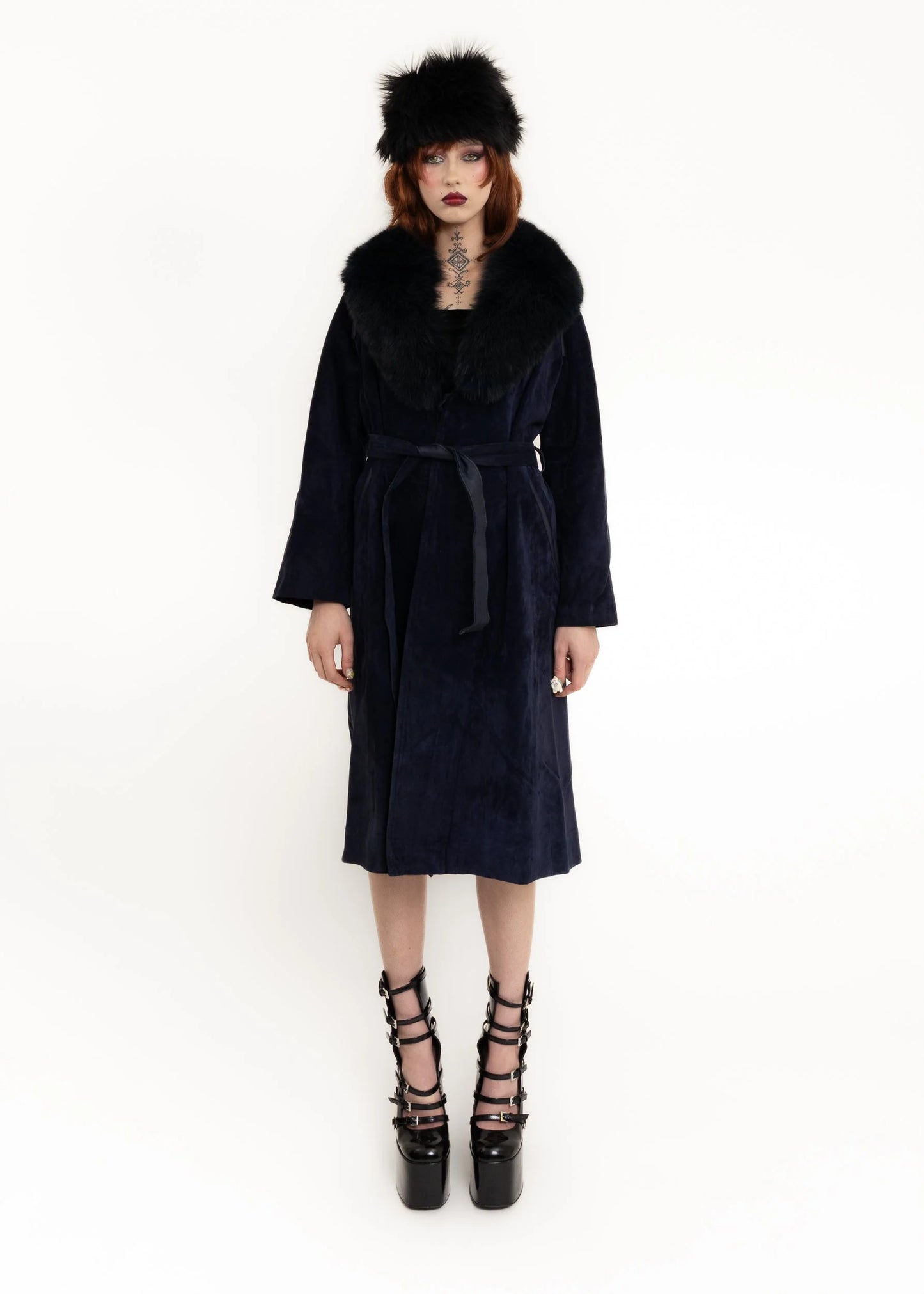 Bizarre Bazaar Suede coat with fox fur collar