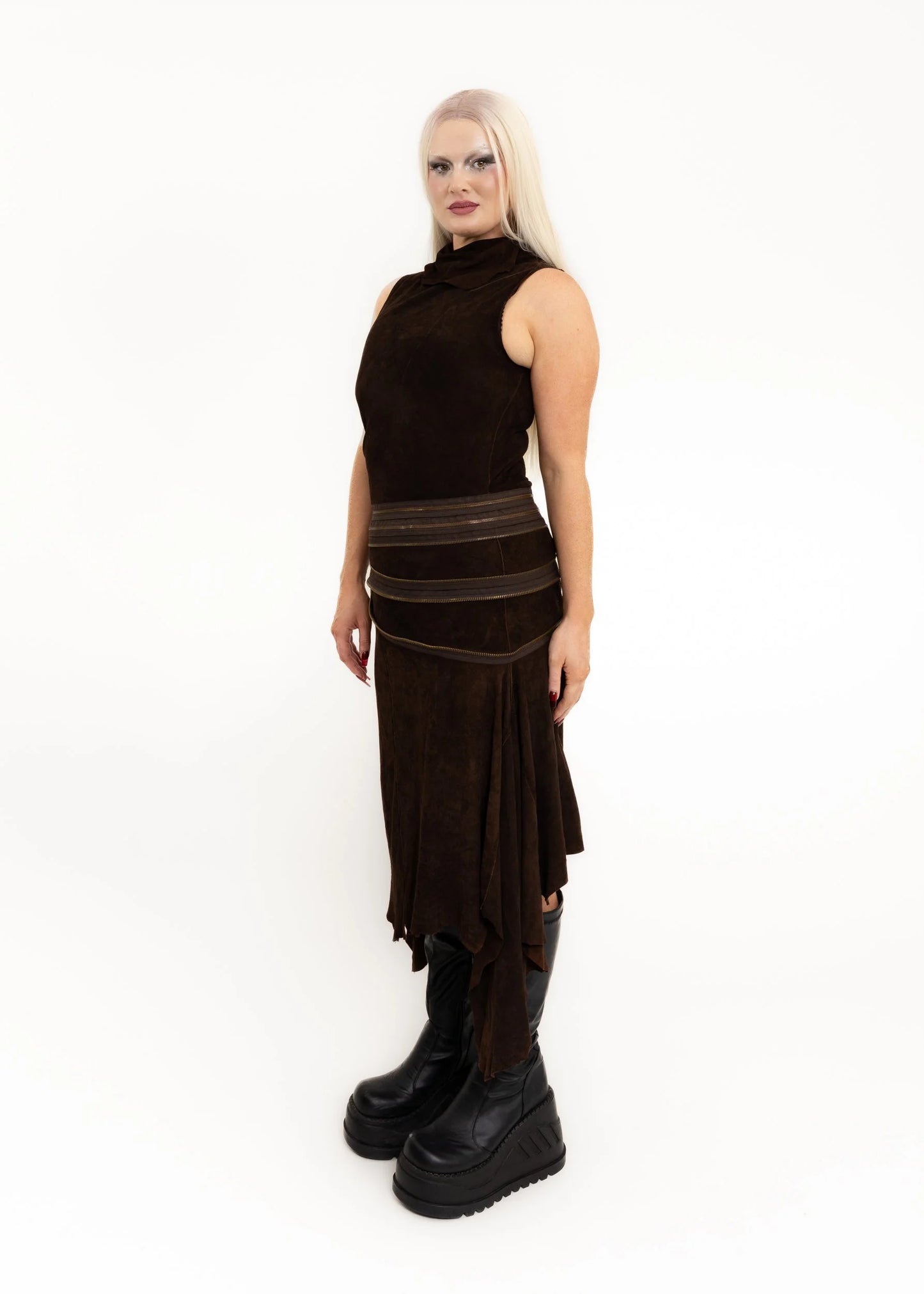 Jean Paul Gaultier Femme Suede dress with zipper detail