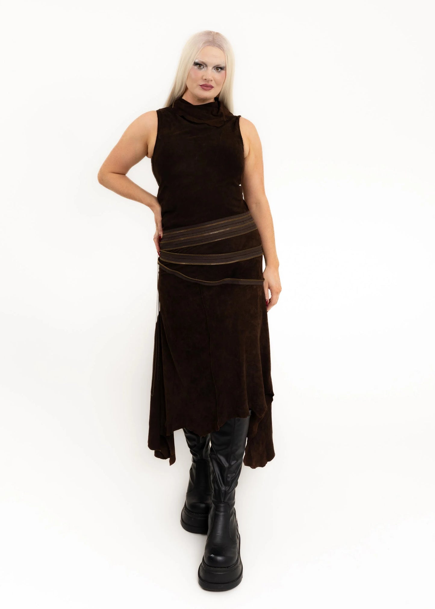 Jean Paul Gaultier Femme Suede dress with zipper detail