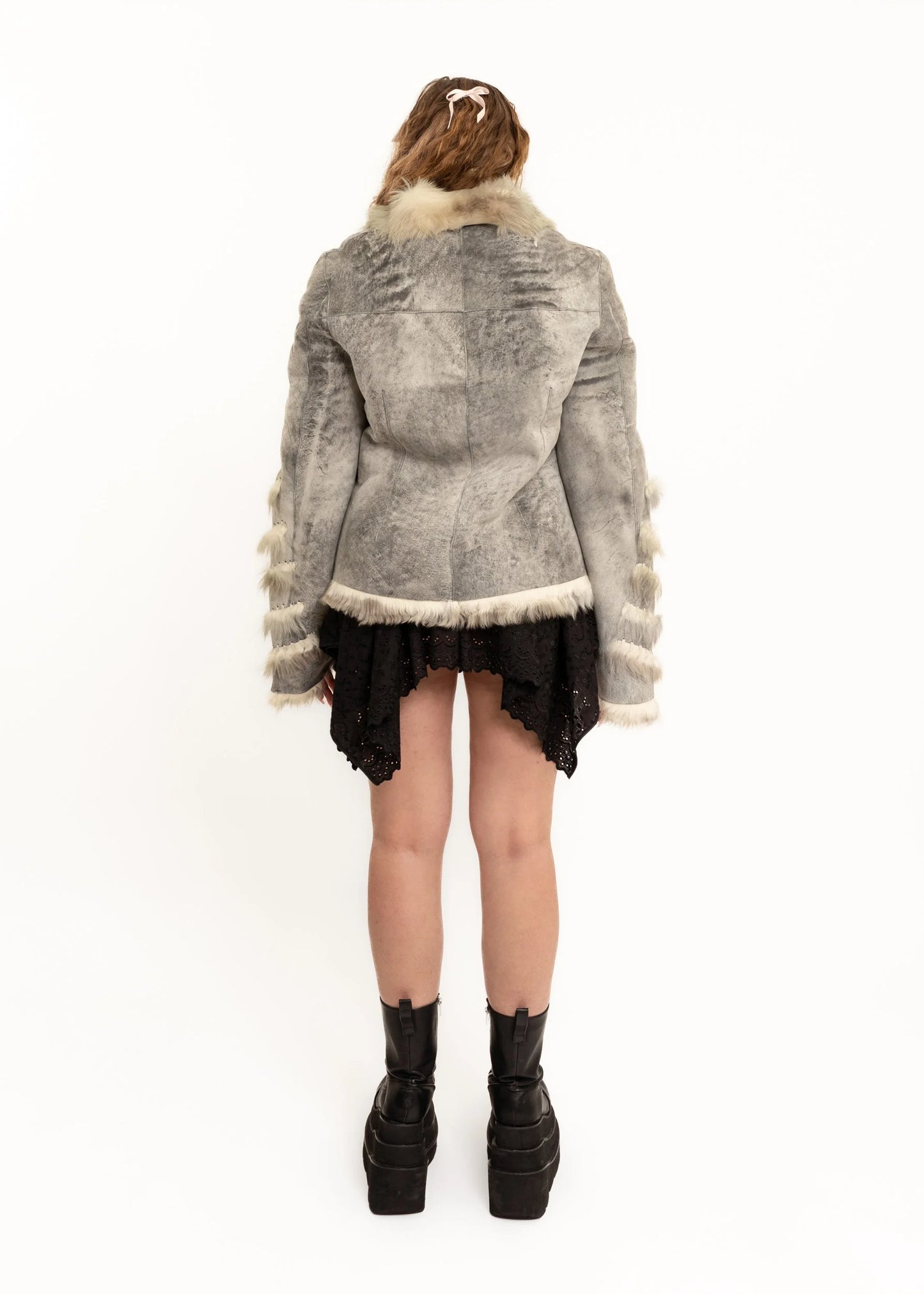 Harmanli Suede shearling jacket with fur trims