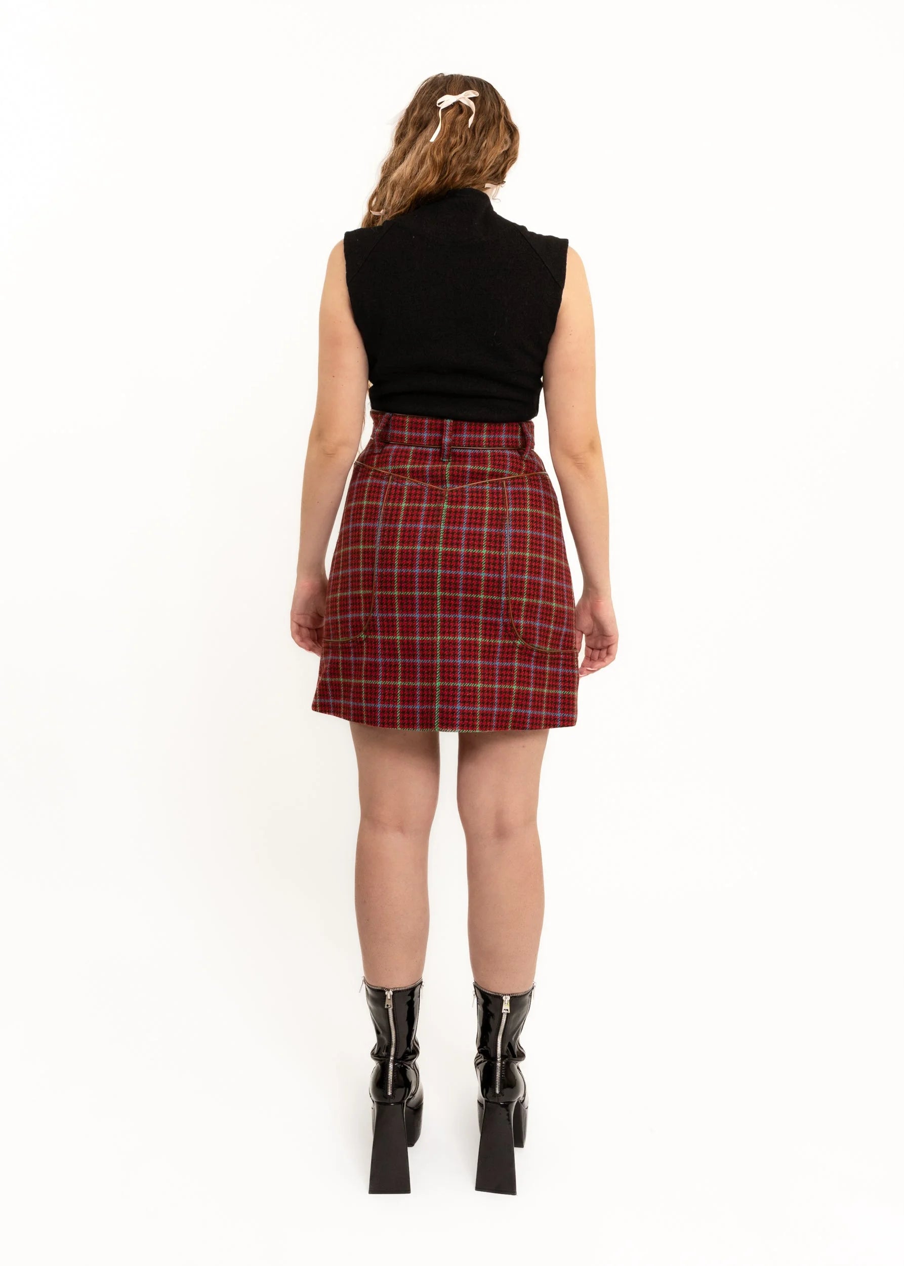 Prada Milano Tartan wool skirt with leather trims