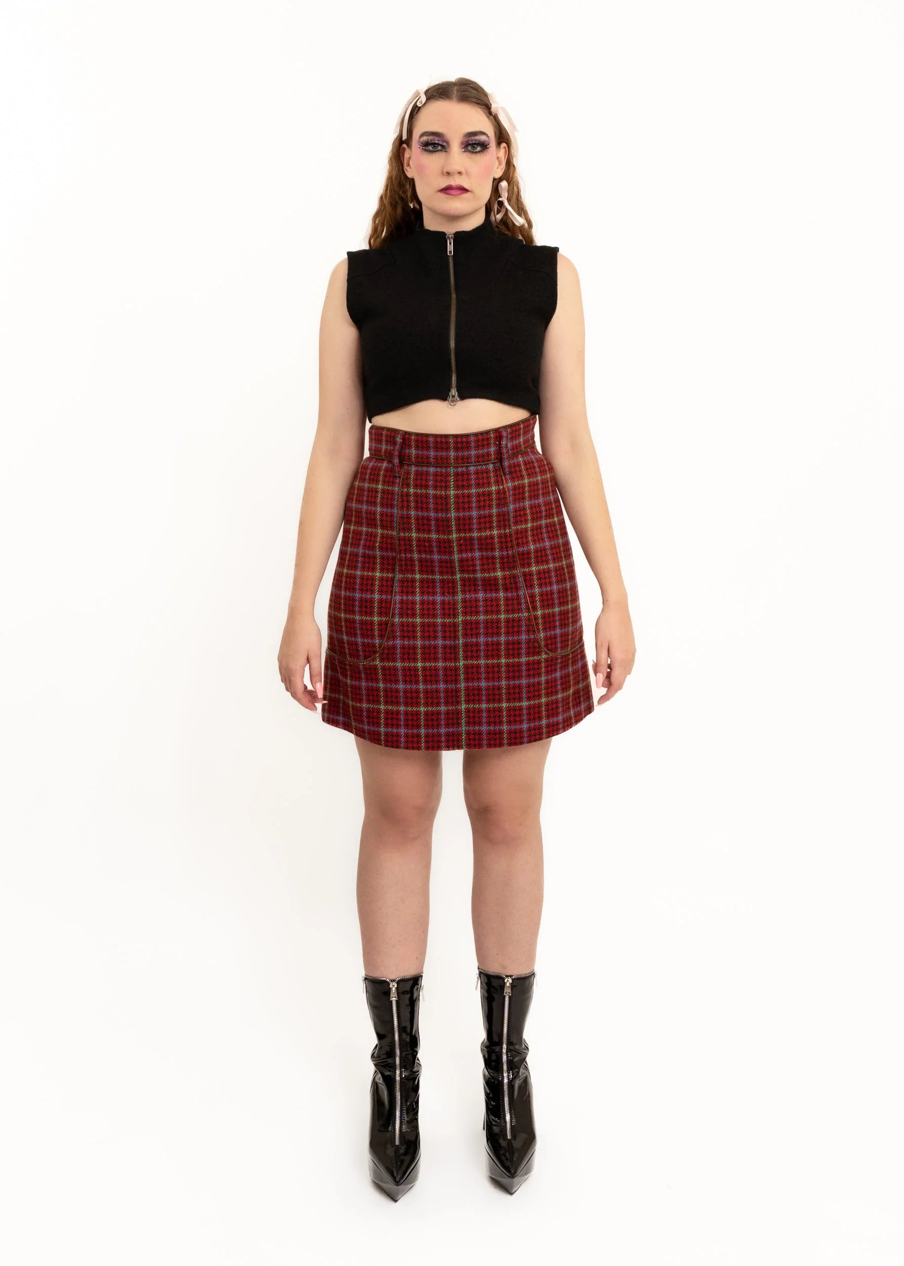 Prada Milano Tartan wool skirt with leather trims